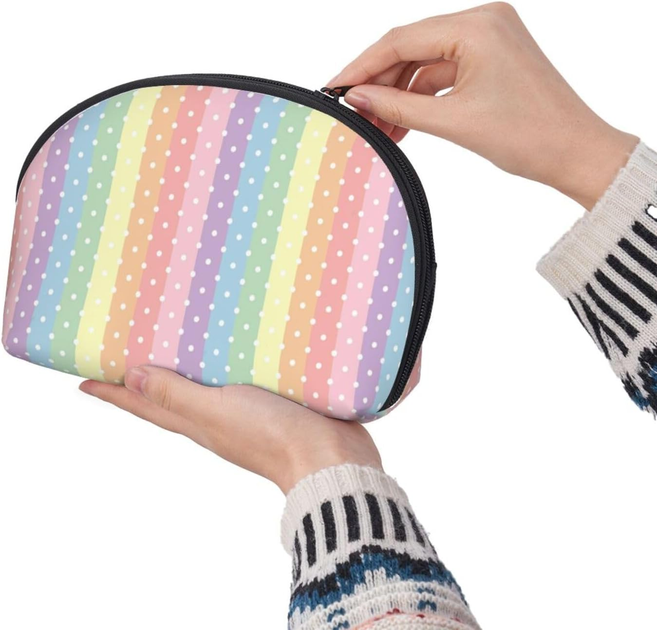 Cozimangoe Coin Pouch Makeup Bags Set, 2 Piece Shell Shape Cosmetic Bag with Pockets for Daily Travel Handbag Lipstick Keys Toiletry, Personalized Rainbow Pattern with Dot image number 2