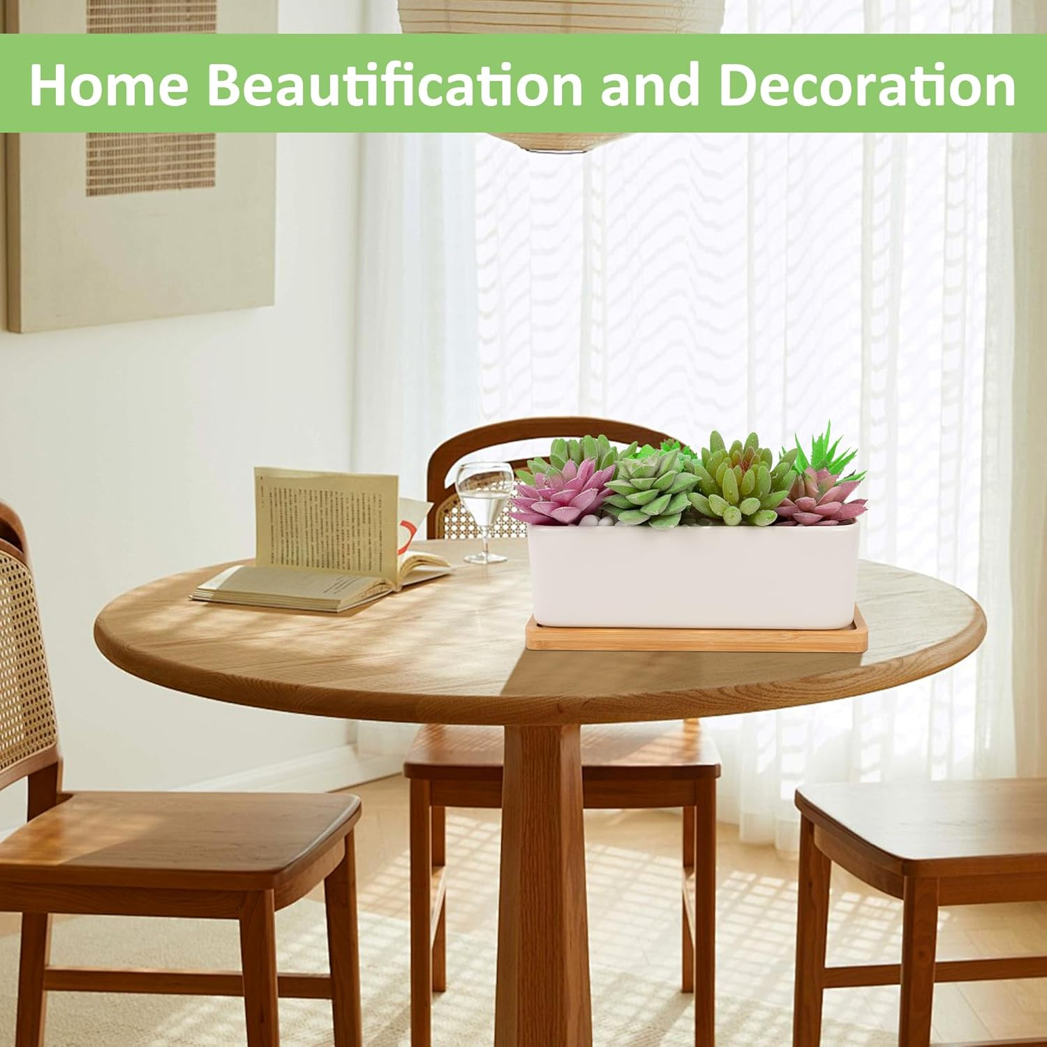 2 PCS Succulent Pot Cactus Containers White Ceramic Planter with Drainage Hole and Removable Tray Small Plant Pots for Home Office Decor Bonsai Container for Indoor Outdoor Plants (Rectangle) image number 6