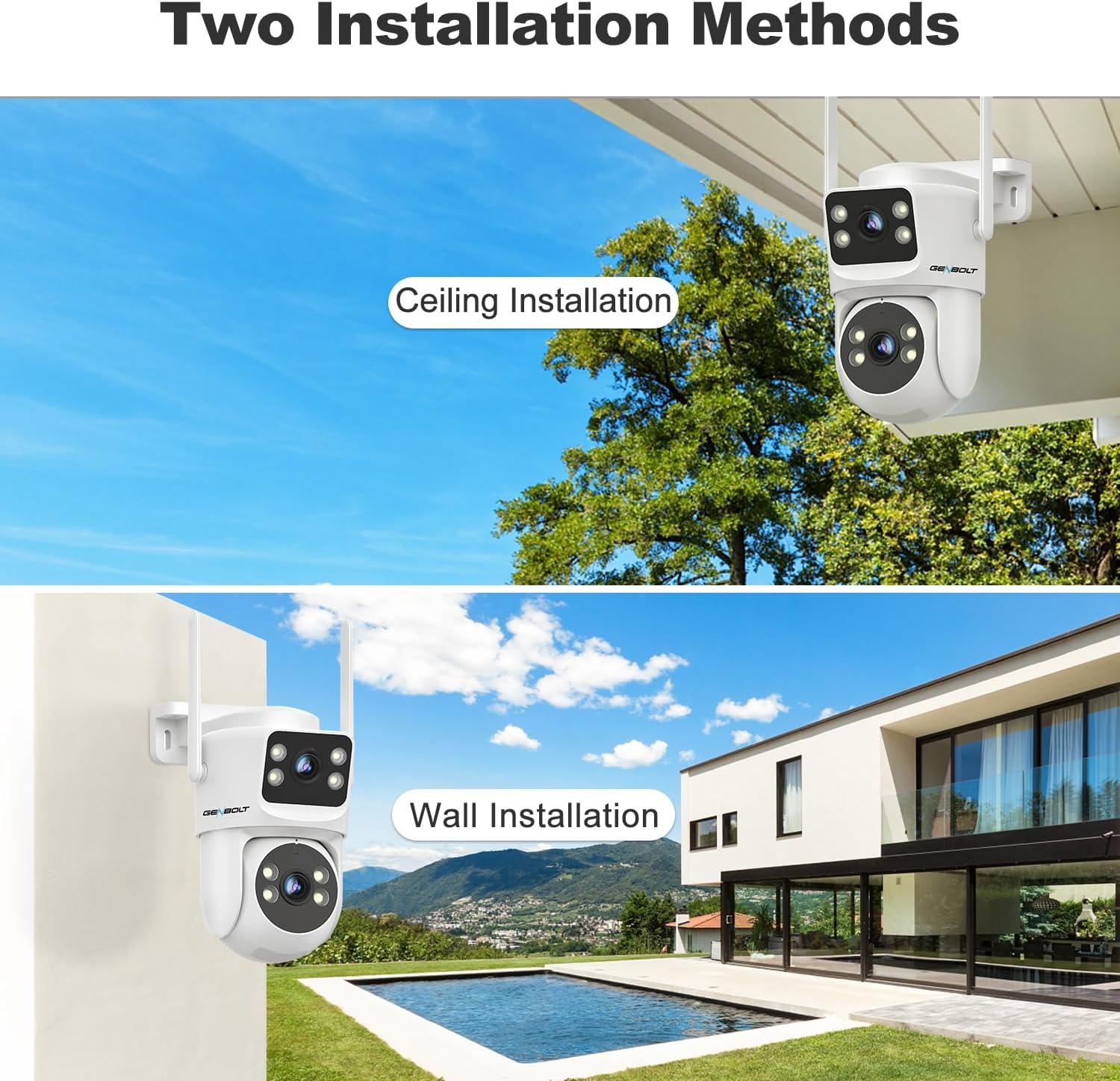 GENBOLT Dual Lens Wifi Security Camera Outdoor, 2.4/5Ghz Poe Camera with Dual View, CCTV IP Camera 7/24 Recording Cloud Storage Upgraded with Color Night, Auto Tracking Humanoid Detection [Dc&Poe] image number 6
