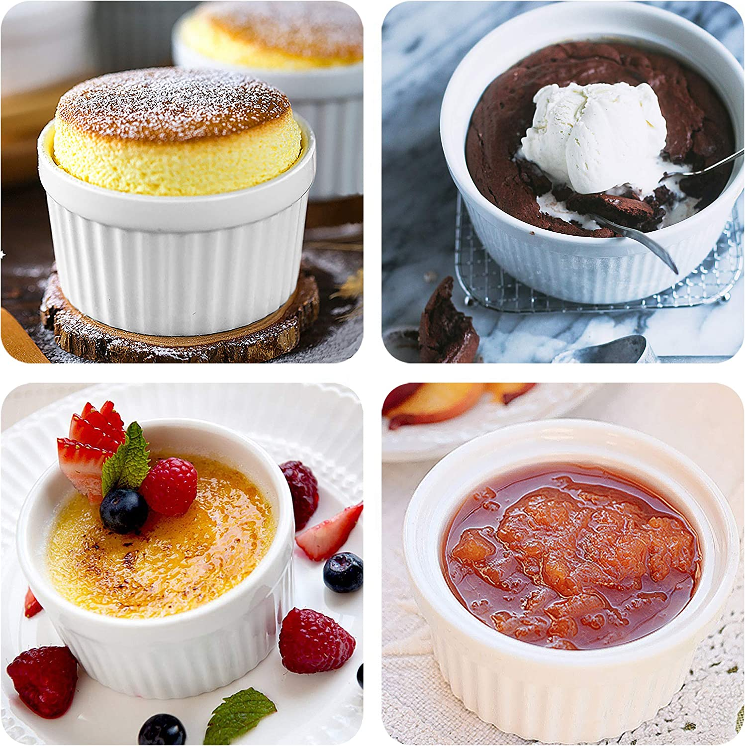 Ramekins 6 Oz, Set of 8, Creme Brulee Ramekins, Souffle Dishes, Oven Safe Porcelain Ramiken Bowls for Custard, Lava Cakes, Pudding, Flan, Mini Desserts, Jam and Ice Cream, Ramekins for Baking image number 3