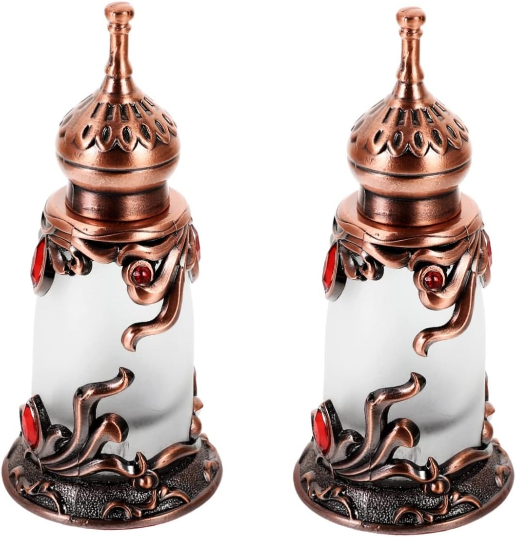 Beavorty 2Pcs Perfume Bottle Essential Oil Bottle Metal Trim Metal Decor Portable Perfume Bottle Vintage Perfume Bottles Retro Decor Vintage Decor Container Alloy Old Fashioned