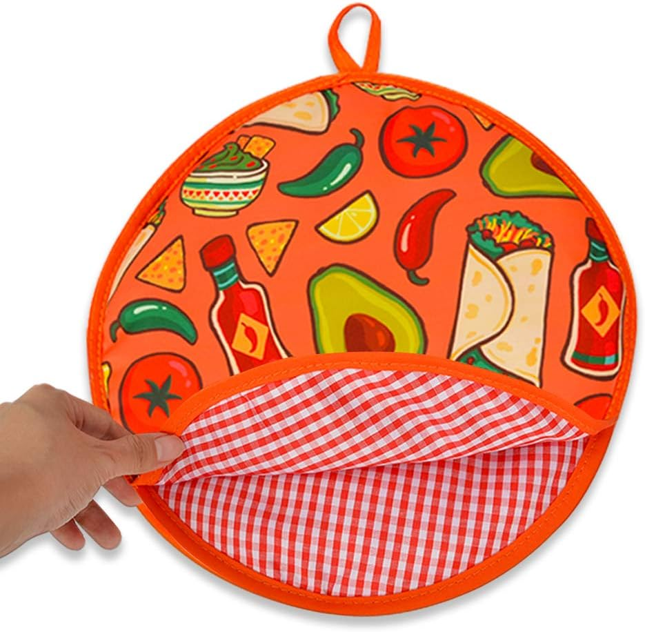 VNOM Tortilla Warmer Pouch 12 Inch Insulated & Microwaveable Fabric Tortilla Keeper Holder Keeps Warm for Corn Flour Taco Pizza Bread up to One Hour,Orange image number 1