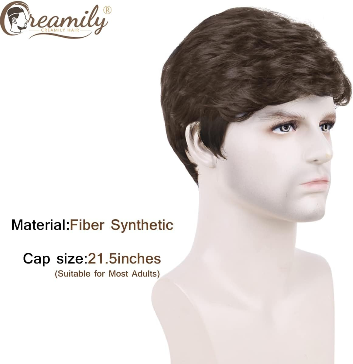 Creamily Mens Wigs Short Light Brown Wig Synthetic Heat Resistant Natural Halloween Cosplay Hair Wig for Male image number 1