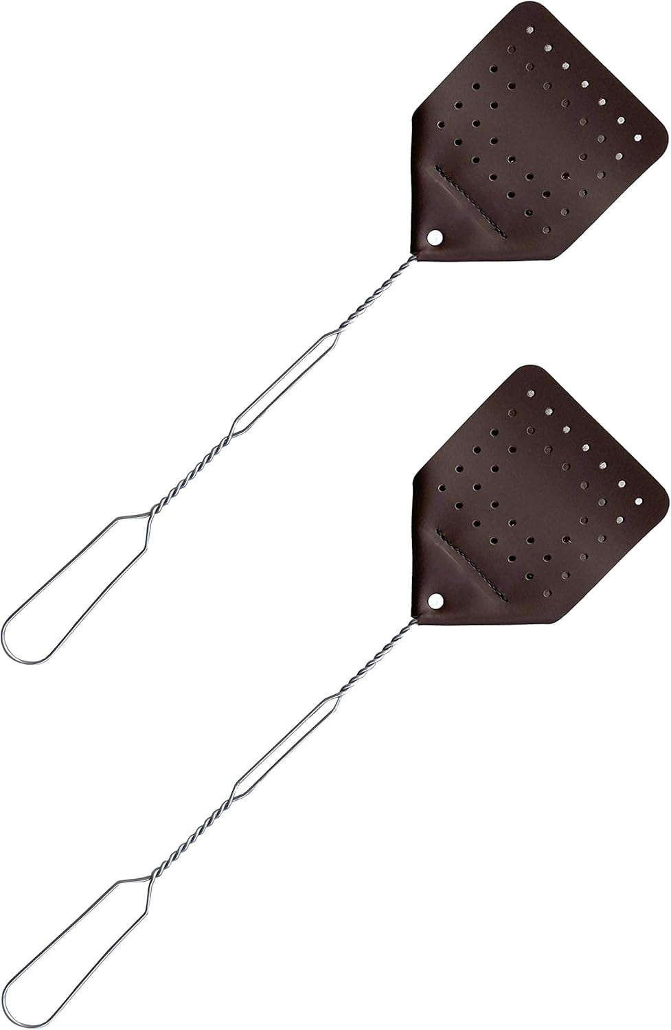 Leather Fly Swatter &ndash; 17&rdquo; Amish Made Heavy Duty Flyswatter &ndash; Durable Metal Spring Handle - Rustic Fly Swatter for Flies, Mosquitoes, Horse Flies, Wasps, Insects (2, Chocolate) image number 1