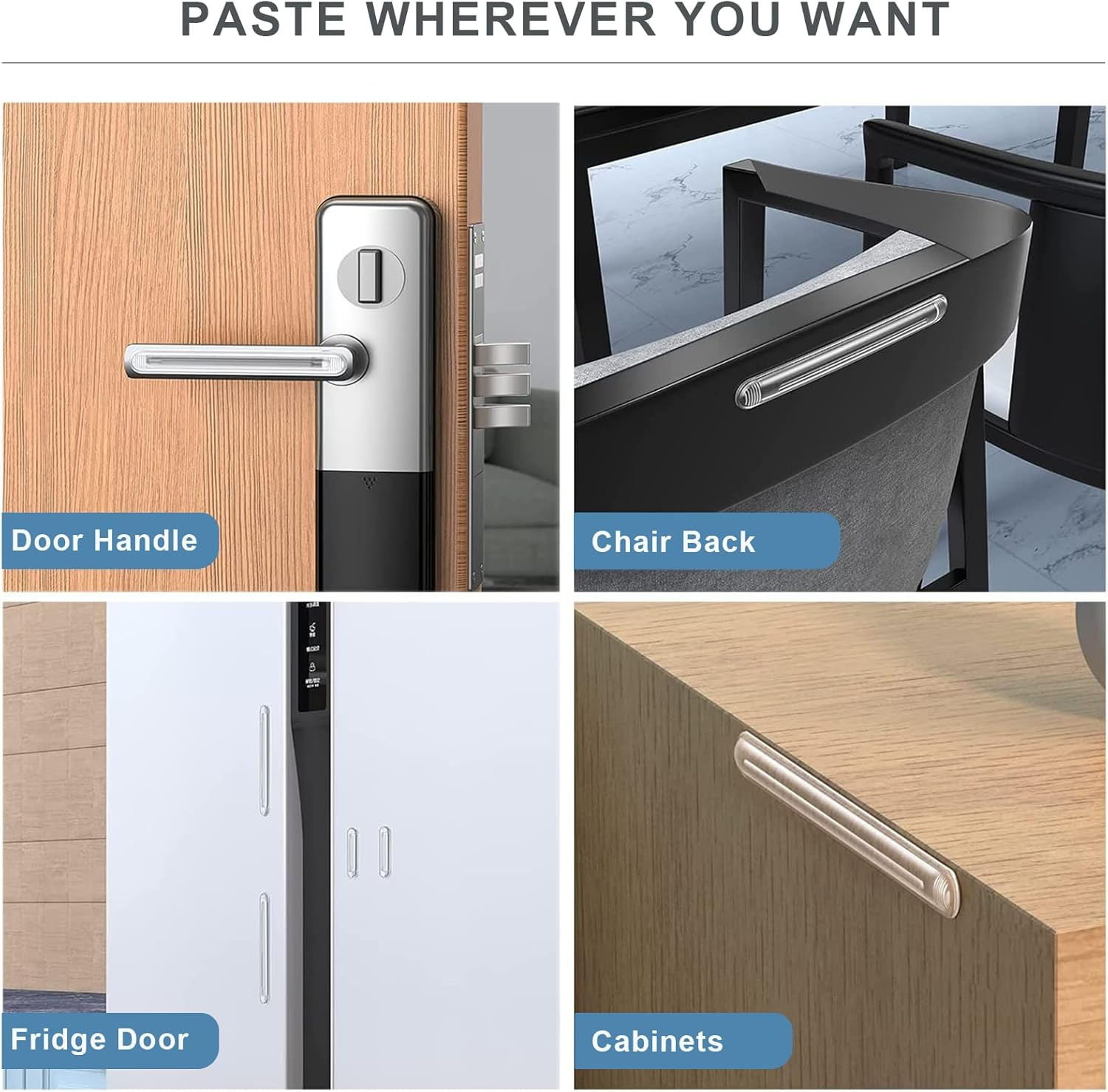 Clear Furniture Bumpers 24-Pack (24 Long) - Adhesive Backed Silicone Rubber Wall Protector Pads for Chair, Cabinet, Shower Door, Drawer, Toilet Lid, Car Door Guard image number 4