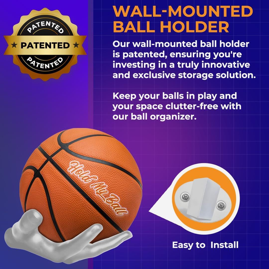 Wall-Mounted Ball Holder &ndash; Premium Resin &ndash; Basketball, Soccer, Football Display &ndash; Secure Ball Hanger, Sports Room Decor, Basketball Wall Mount for Man Caves, Memorabilia image number 2
