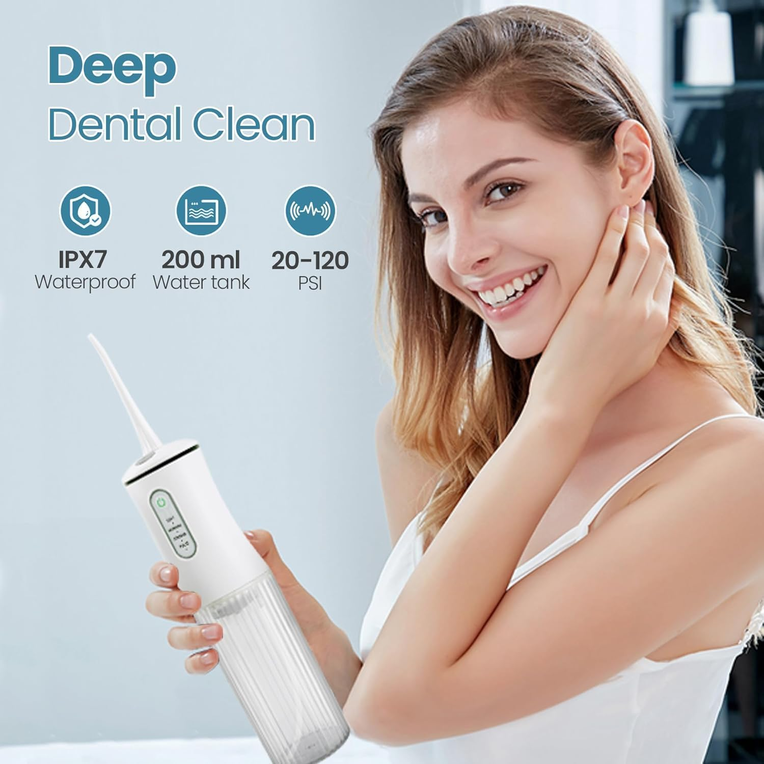 Cordless Water Flosser for Teeth, Electric Oral Irrigator with 4 Cleaning Modes & 8 Jet Tips, IPX7 Waterproof Dental Irrigator, Portable Rechargeable Teeth Cleaner for Home Travel,White image number 5