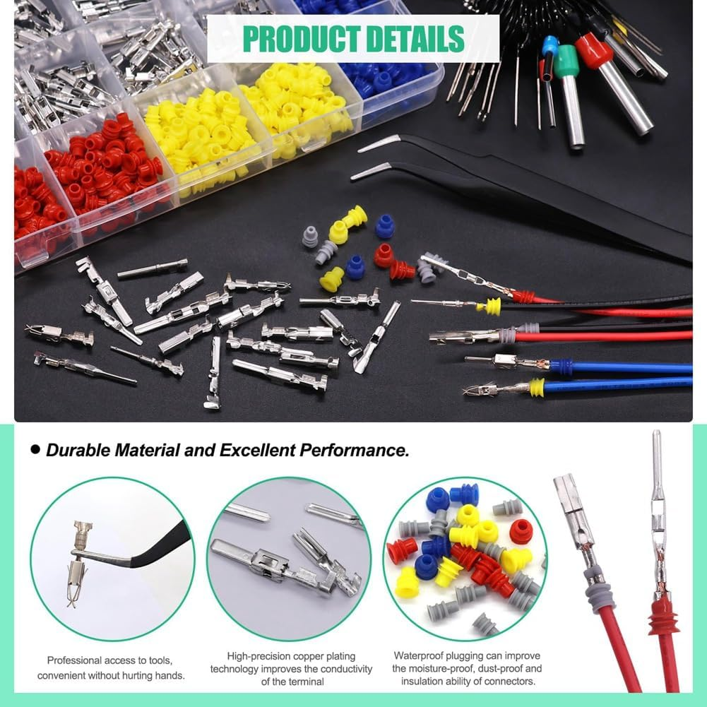 Veumoie 755Pcs Car Electrical Wire Terminal Pins Connector Kit 1/1.5/1.8/2.2/2.8/3.5Mm 21Type Connector Pins Terminal Auto image number 5