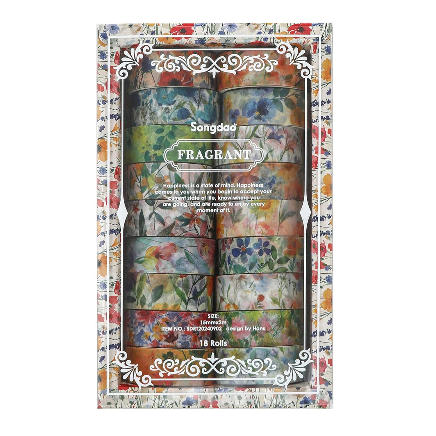Songdao 18 Rolls Blossom Washi Tape Set Floral Arts Adhesive Tapes Flowers Garden Decorative Masking Tape Sets for Craft, Kids, Scrapbook, DIY, Gift Wrapping (Pastel Charm) image number 6