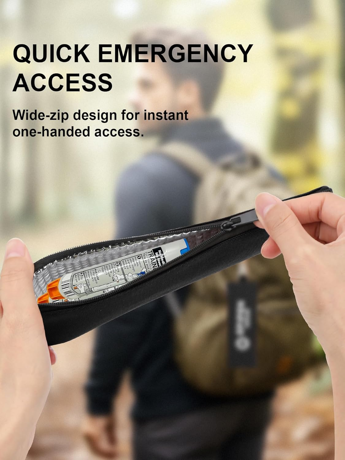 YOUSHARES Epipen Carry Case for 2 Epipens Insulated, Portable Epipen Holder Bag with Carabiner, Waterproof Travel Epipen Case for Allergies, Asthma, Sports & Outdoor Emergencies(Black)