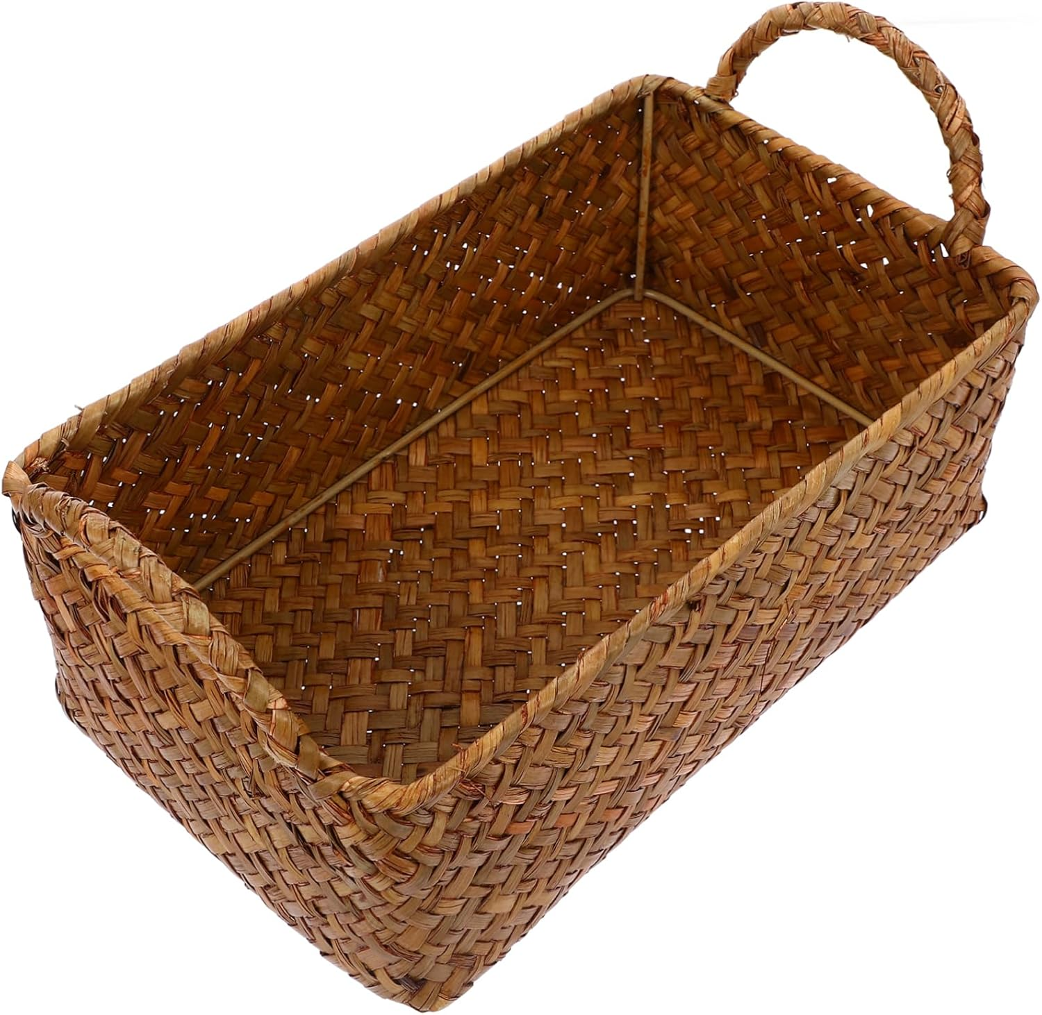 KOMBIUDA Mini Foldable Rattan Woven Basket Double Handle Snack Storage Rectangular Desktop Bread Holder Kitchen and Home Supplies image number 4