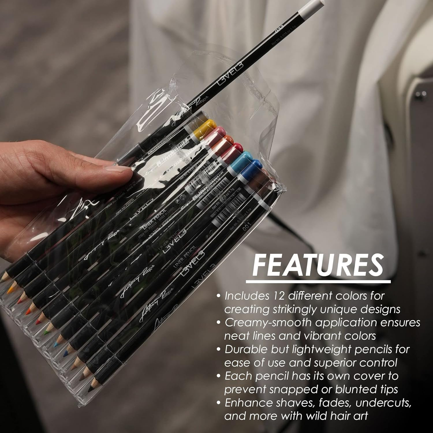 Level 3 Color Liner Pencils - Hair Tattoo, Hairline Outliner and Design Pen - Professional Barber Engraving and Portrait Lining Pencil image number 1