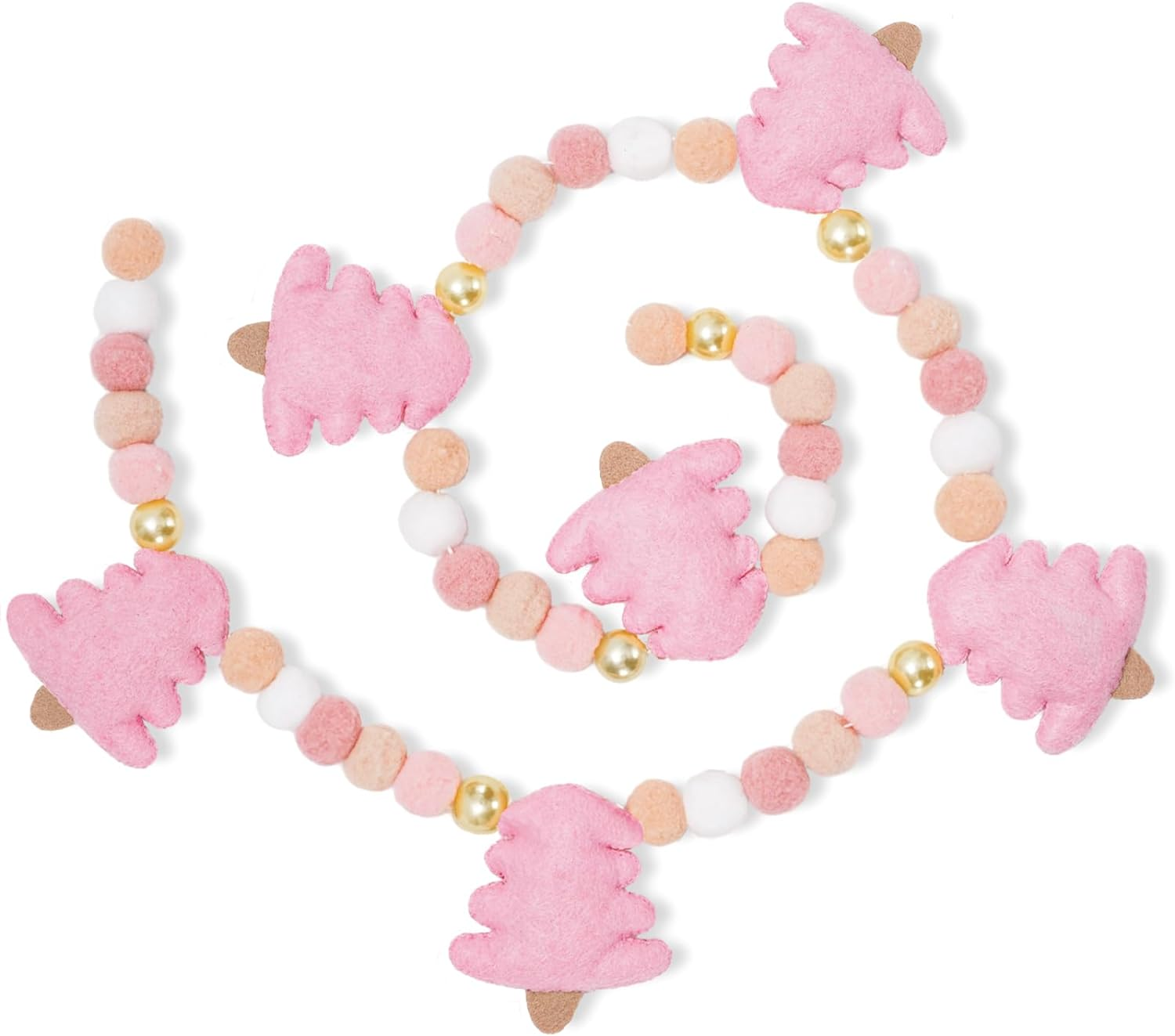 Whaline Christmas Felt Garland 3D Pink Xmas Tree Pom Ball Banner Holiday Decorative Hanging Bunting Garland for Home Mantel Fireplace Window Wall Decor