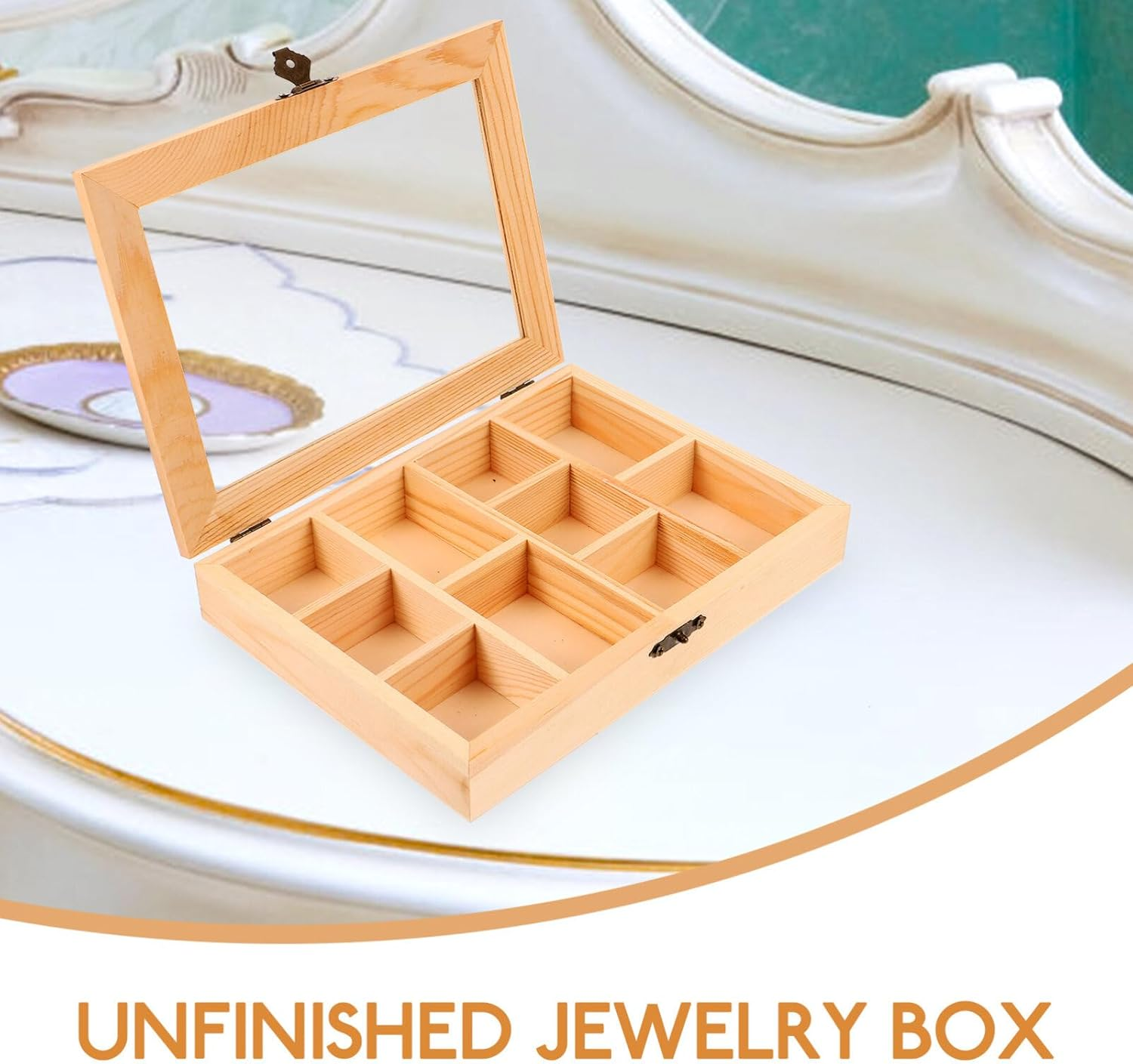 Alipis Rock Display Case Wood Blank Jewelry Organizer Box Tea Bag Organizer, Rock Collection Box 10 Grids Crystal Holder with Clear Lid image number 5