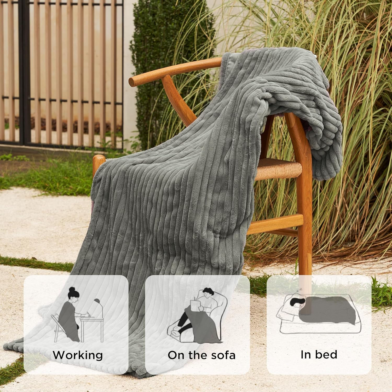 GOTCOZY Heated Blanket Electric Throw - Ribbed Faux Fur Electric Blanket, 130X160Cm Heating Blanket with 10 Time Settings & 6 Heat Settings,Overheat Protection Machine Washable(Gray) - Blue Moon image number 7