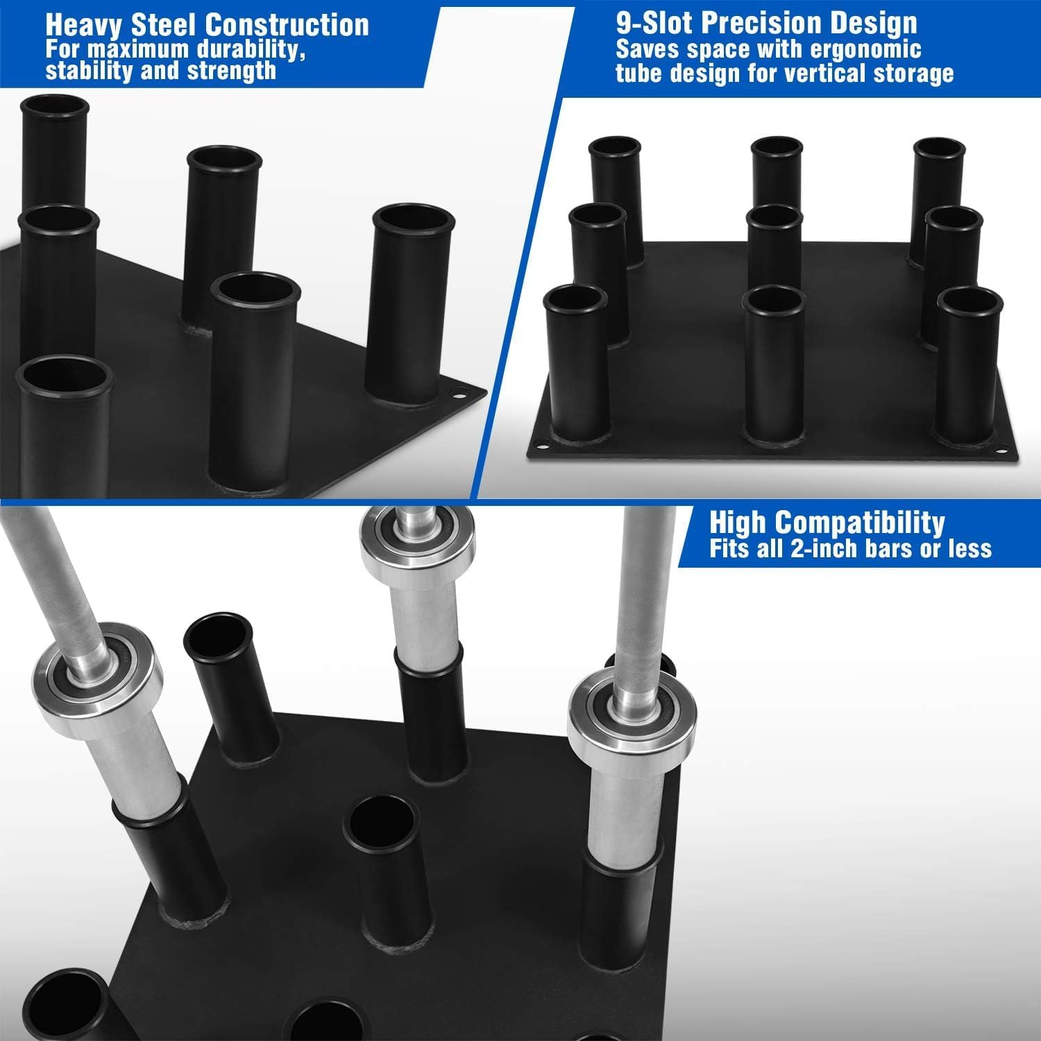 Yes4All Barbell Holder Vertical Storage Rack, Home Gym Organizer, Barbell Storage Rack Fit 2-Inch Olympic Bars, Curl Bars, Triceps Bars, Dumbbell Handles. image number 1