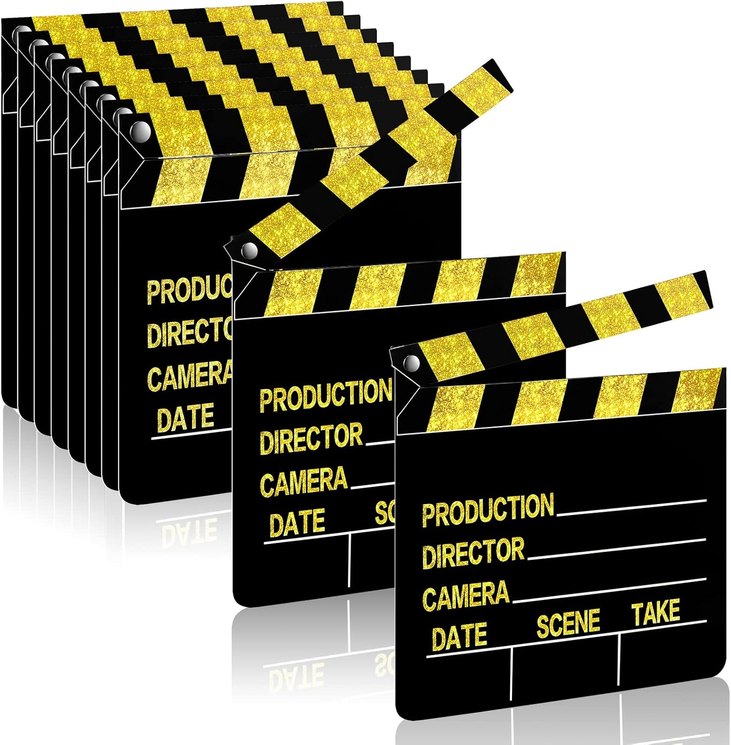 10 Pieces Film Clap Board, 7 X 8 Inch Cardboard Directors Clapper, Writable Cut Action Scene Board for Films, Photo Props (Gold) image number 2