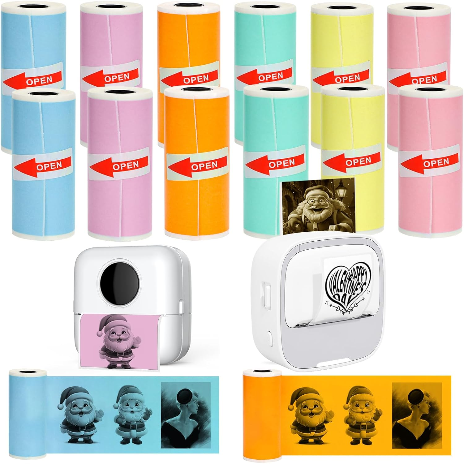 12 Rolls Thermal Sticker Paper for Mini Printer,Self-Adhesive Paper 57 * 25Mm,Colored HD Clear Printing Paper for Pocket Inkless Portable Bluetooth Printer to Print Photo,Note,Study,Diy