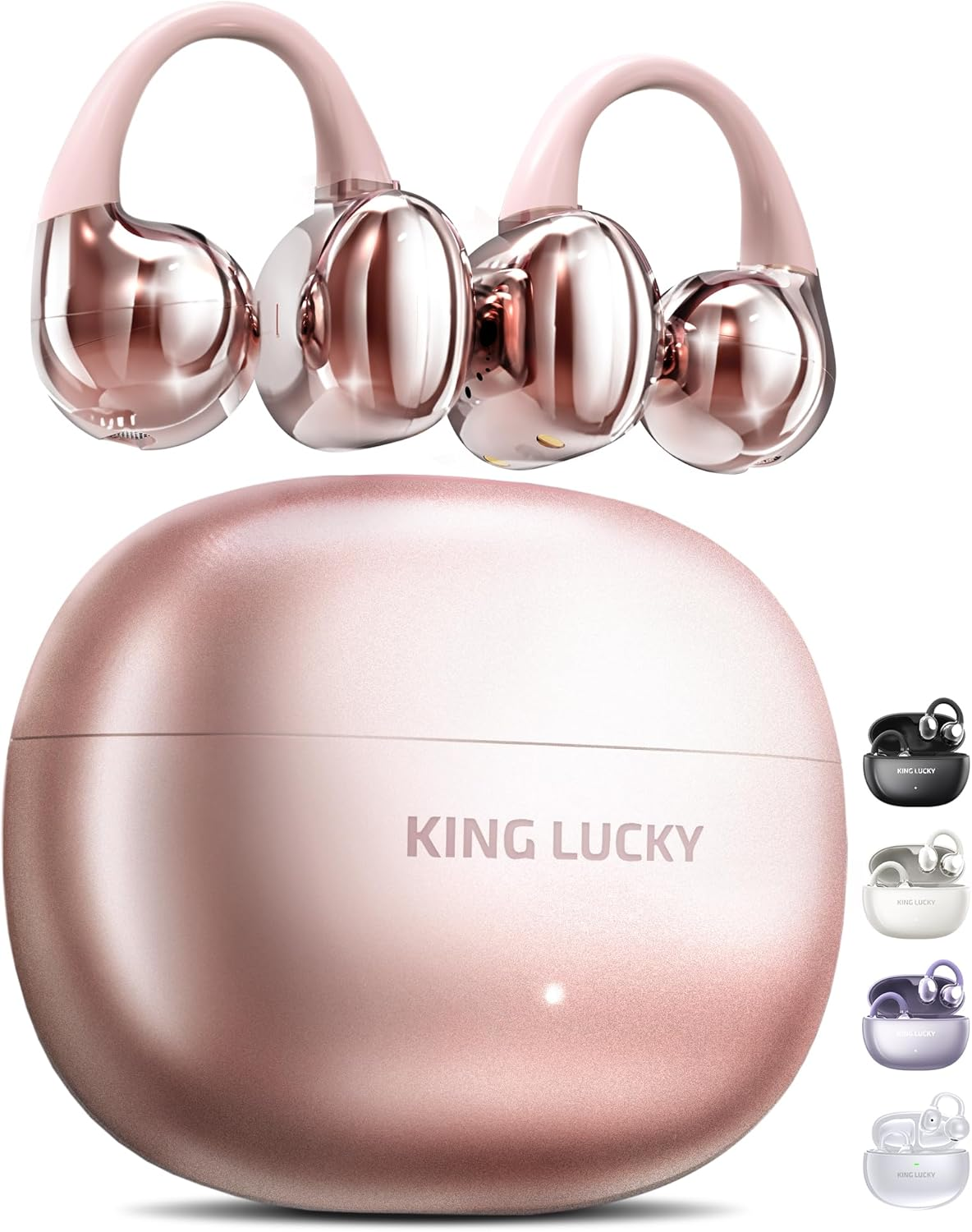 King Lucky Open Ear Earbuds Wireless Bluetooth 5.4 Clip-On Headphones with Mic - 50H Playtime, Ipx5 Waterproof - Ideal for Sports & Workouts, Comfortable for Small Ears & Glasses Wearers (Purple)