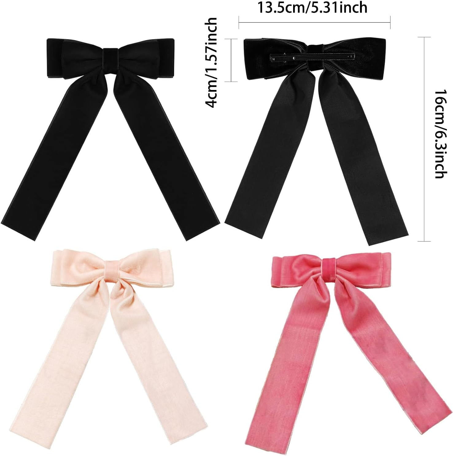 3 Pcs Velvet & Satin Bow Hair Clips Set - Large Vintage French Hairpins for Women & Girls - Handmade Ribbon Bowknot Clips, Perfect for Everyday & Special Occasions image number 3