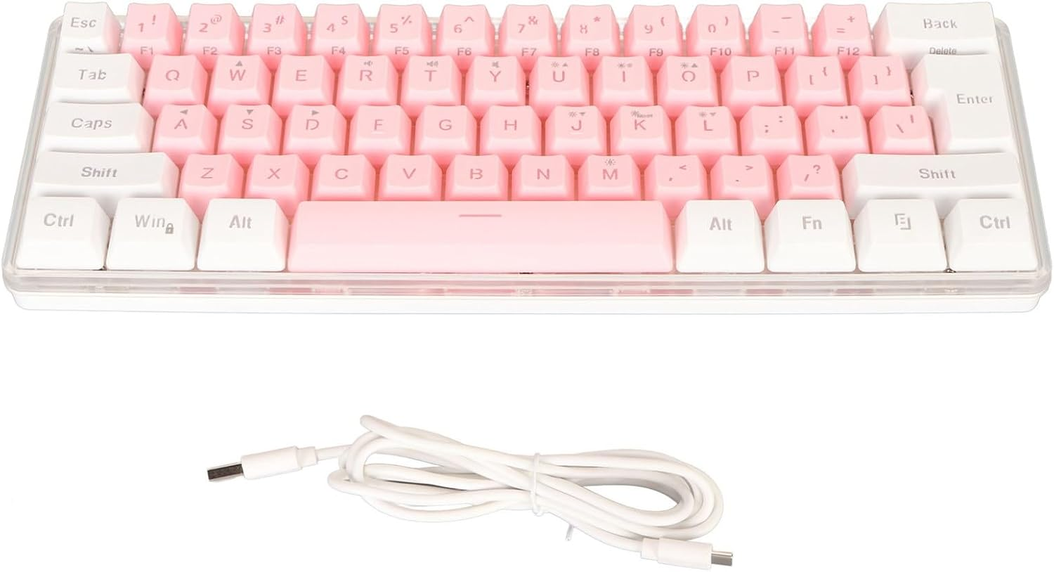 Gaming Keyboard, USB Wired Compact Keyboard RGB Backlight Mimicry Machine Technology Space-Saving Travel Typer (White Pink) image number 4
