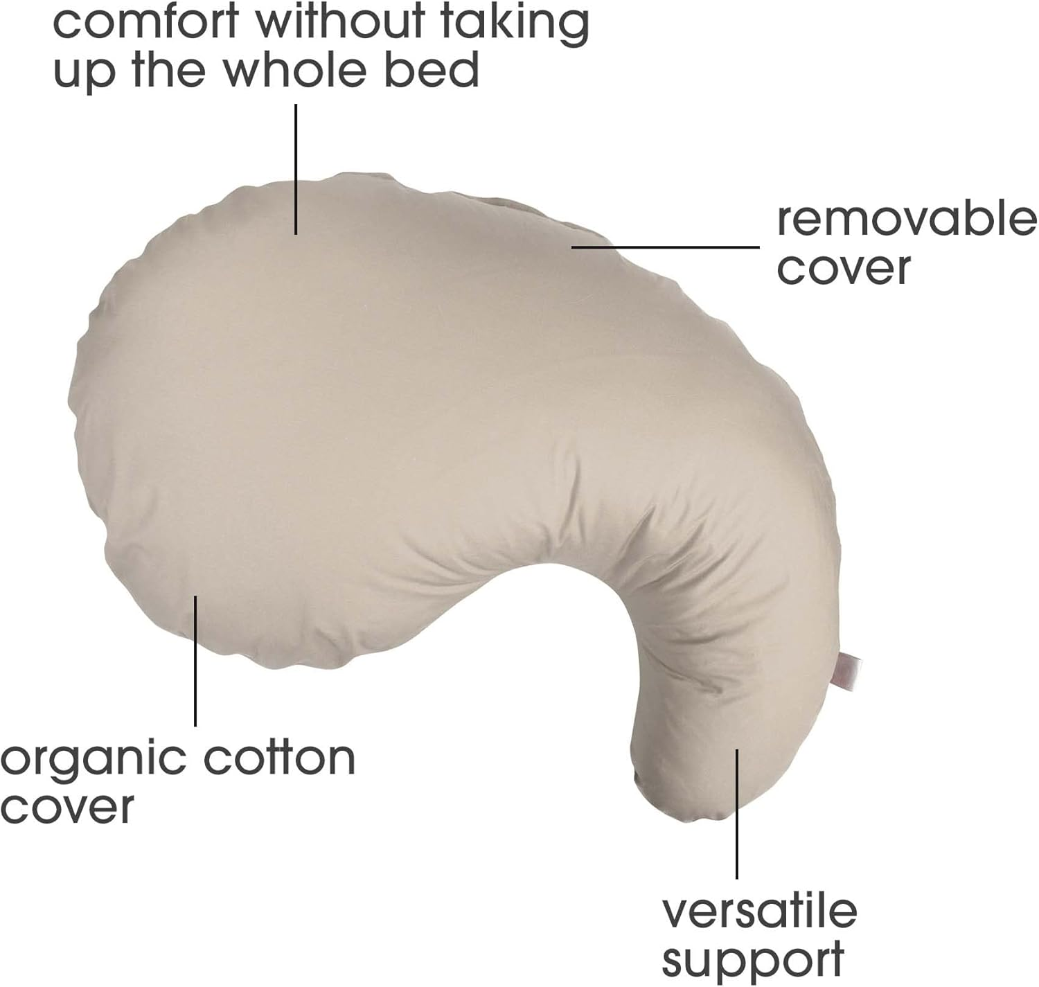 Boppy Organic Cotton Fabric Cuddle Pregnancy Pillow with Removable, 100% Organic Cotton Pillow Cover | Plush Contoured Support | Prenatal and Postnatal Positioning image number 6