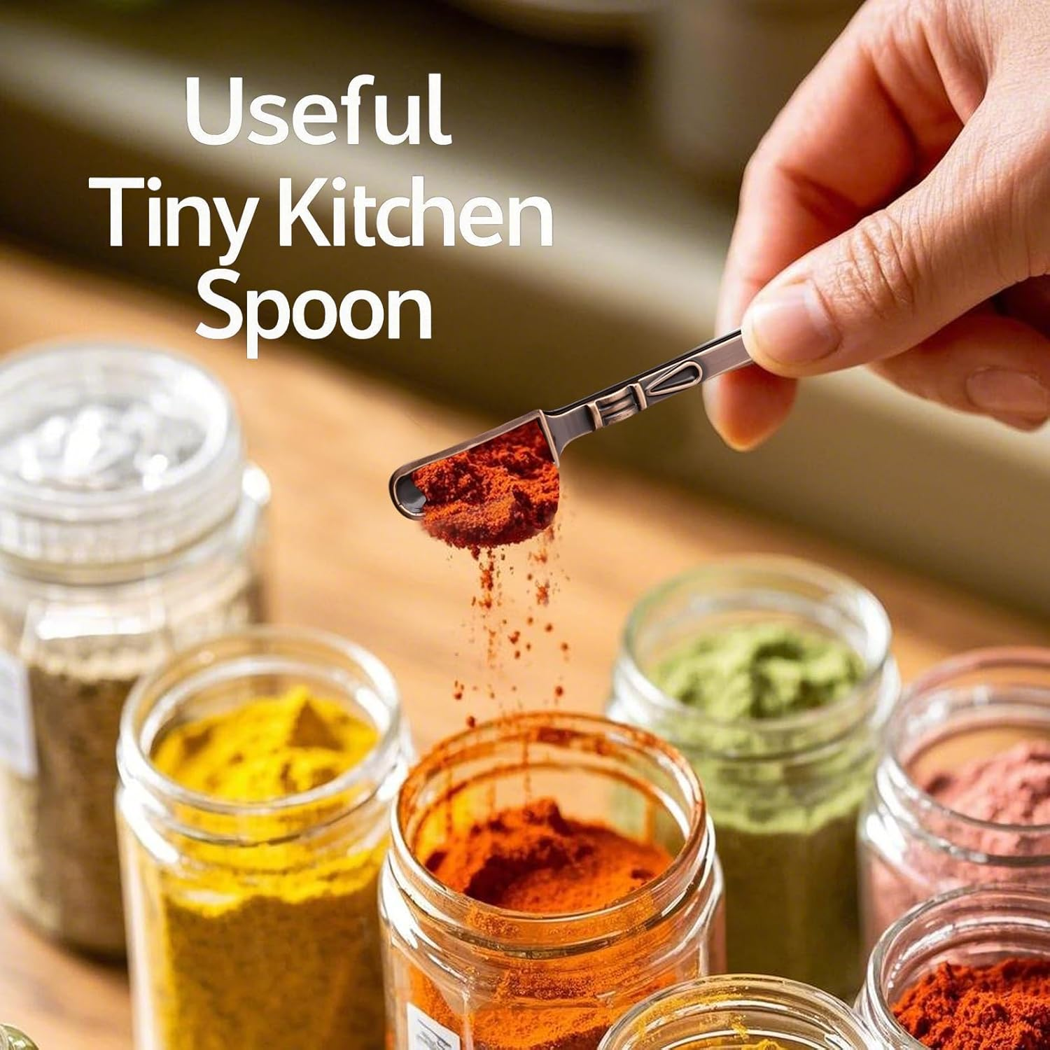 6-Pack Mini Spoons with Storage Pouch, Small Spoons for Medicine Spice, Multicolor Tiny Spoon for Decorative Pendants Keychains, Little Metal Measuring Shovel Spoon image number 2