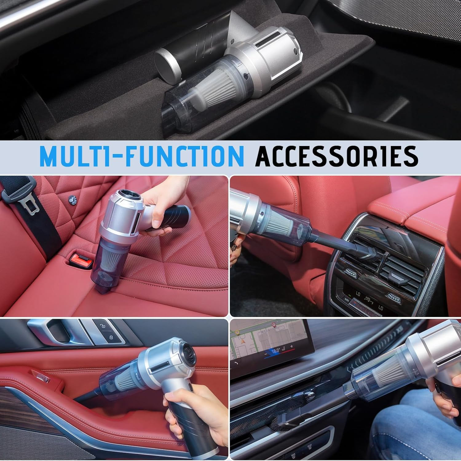 Car Vacuum Cleaner, 22000PA High Power Brushless Cordless Car Vacuum, Mini Foldable Portable Handheld Vacuum, 3 in 1 Compressed Air Duste with 30Mins Runtime for Car, Home, Office, Outdoor image number 5