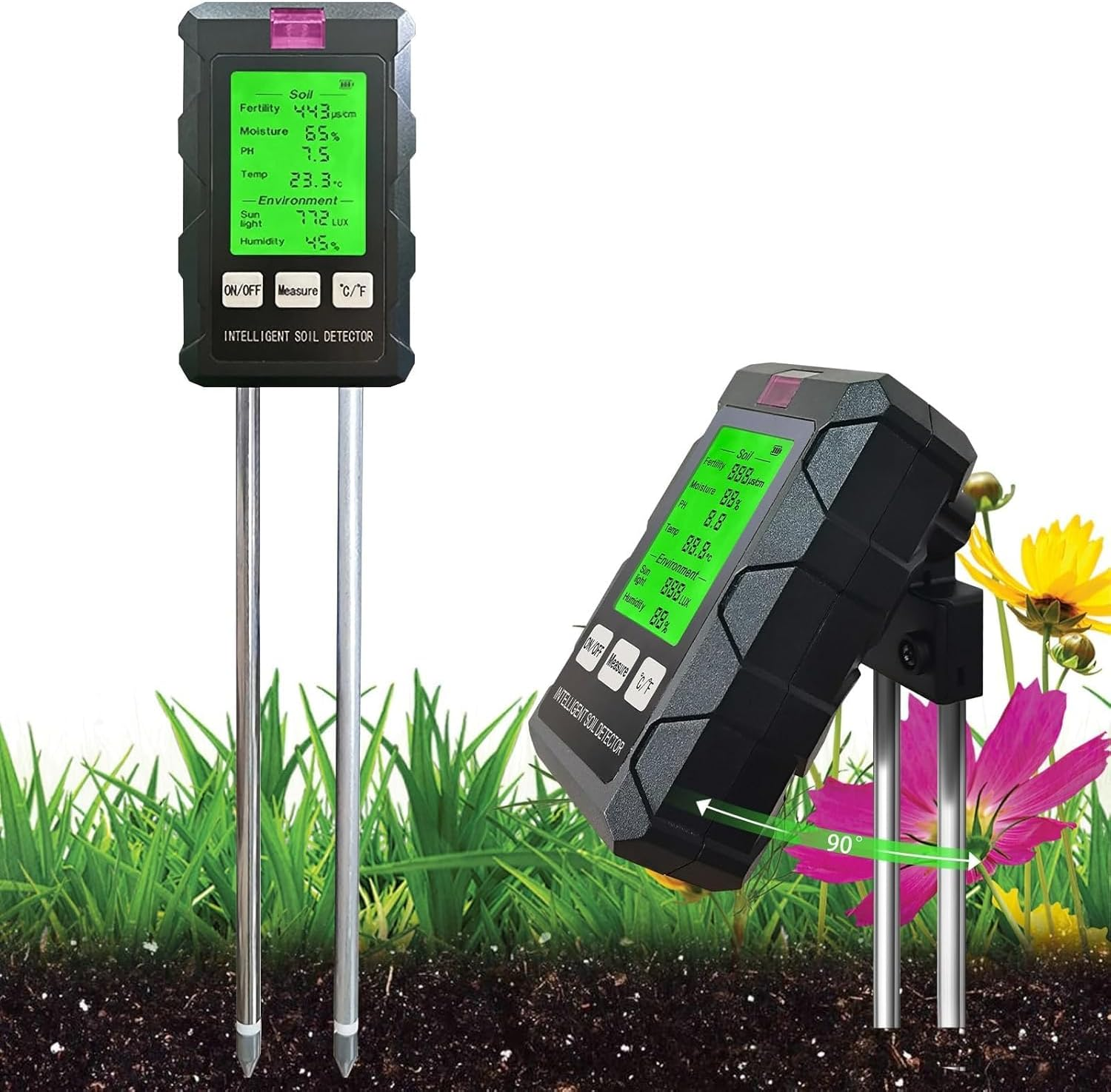 6-In-1 Soil Moisture Meter, Soil Test Kit with Soil Moisture/Ph Meter/Temperature/Sunlight/Air Humidity/Soil Fertility, Soil Tester for Farming, Gardening and Outdoor Plants (2*AAA Battery Needed) image number 6