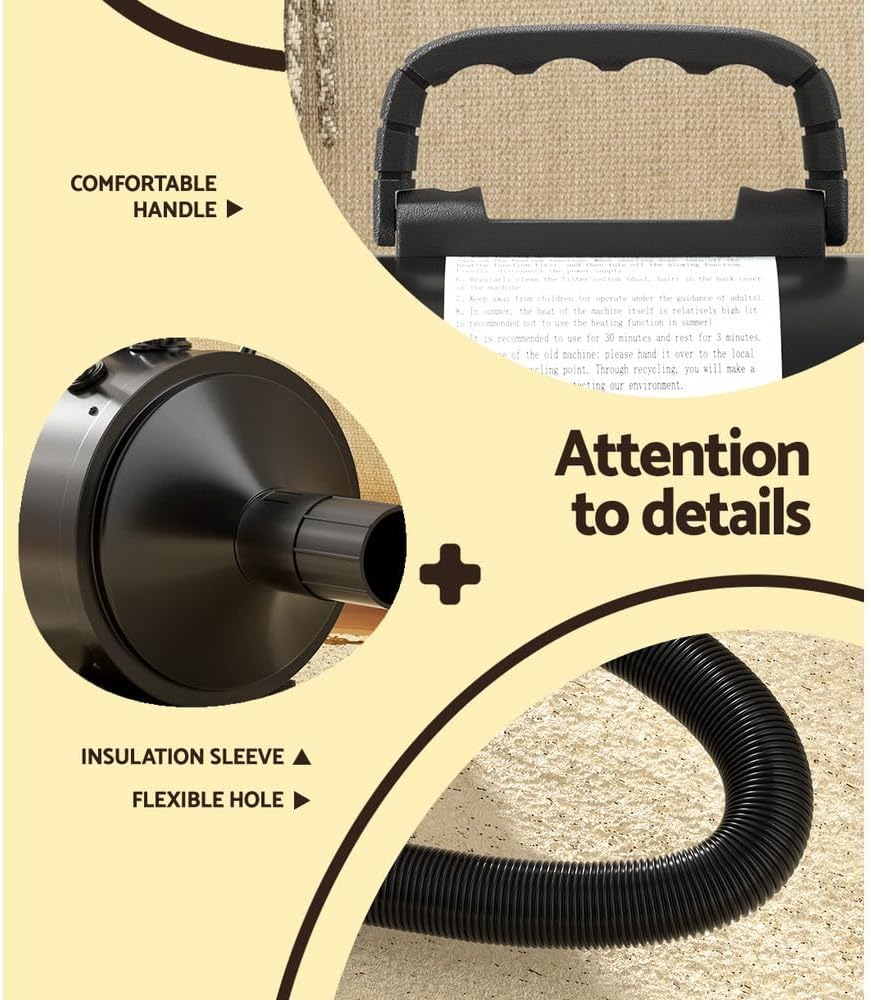 I.Pet Dog Hair Dryer, ABS Pet Grooming Vacuum Dogs Cat Speed Blower Hairdryer Blow Fast Heater Paw Washer Products, with Low Noise, 4 Different Nozzles and 200Cm Length Power Cord Black image number 3