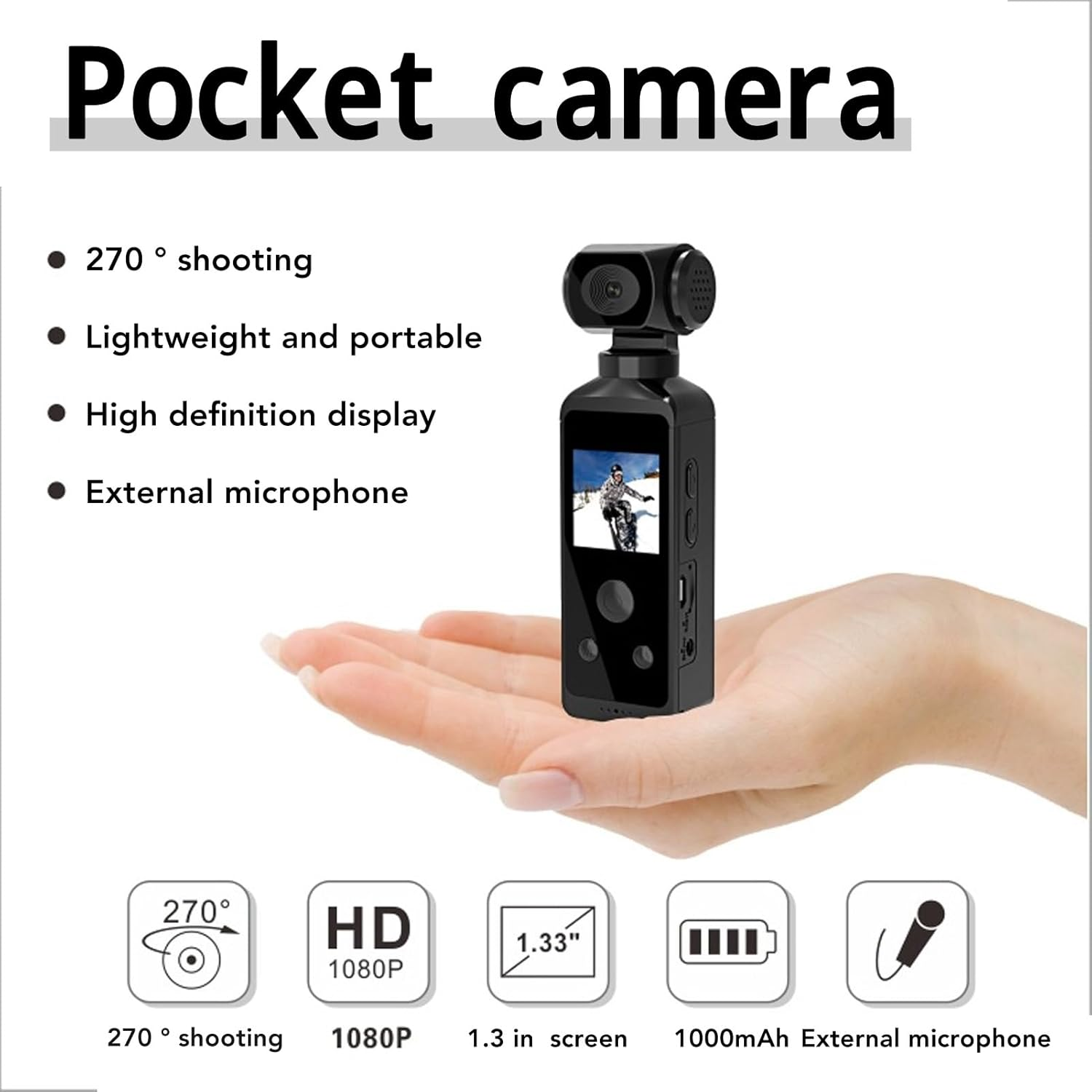 Body Camera, 4K HD Pocket Camera Body Cam 270&deg; Rotatable anti Shaking with Mic Clip and Waterproof Shell for Outdoor Riding Diving image number 1