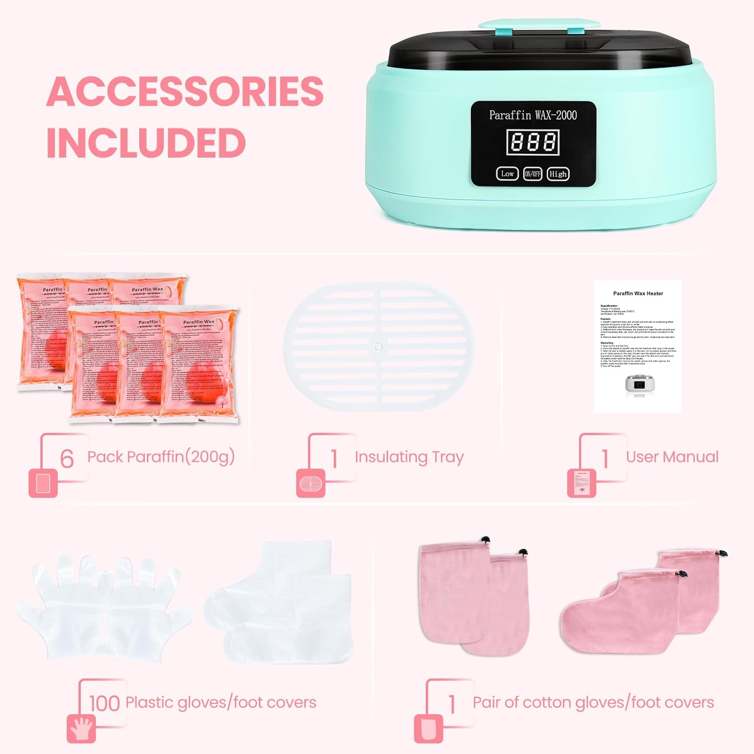 Paraffin Wax Machine for Hand and Feet - 3500Ml Hot Wax Hand Wax Machine with 6 Pcs Paraffin Bath Wax, Foot Wax Paraffin Foot Care Kit, Hand Wax Machine, Moisturizing and Exfoliating-Green AU Plug image number 1