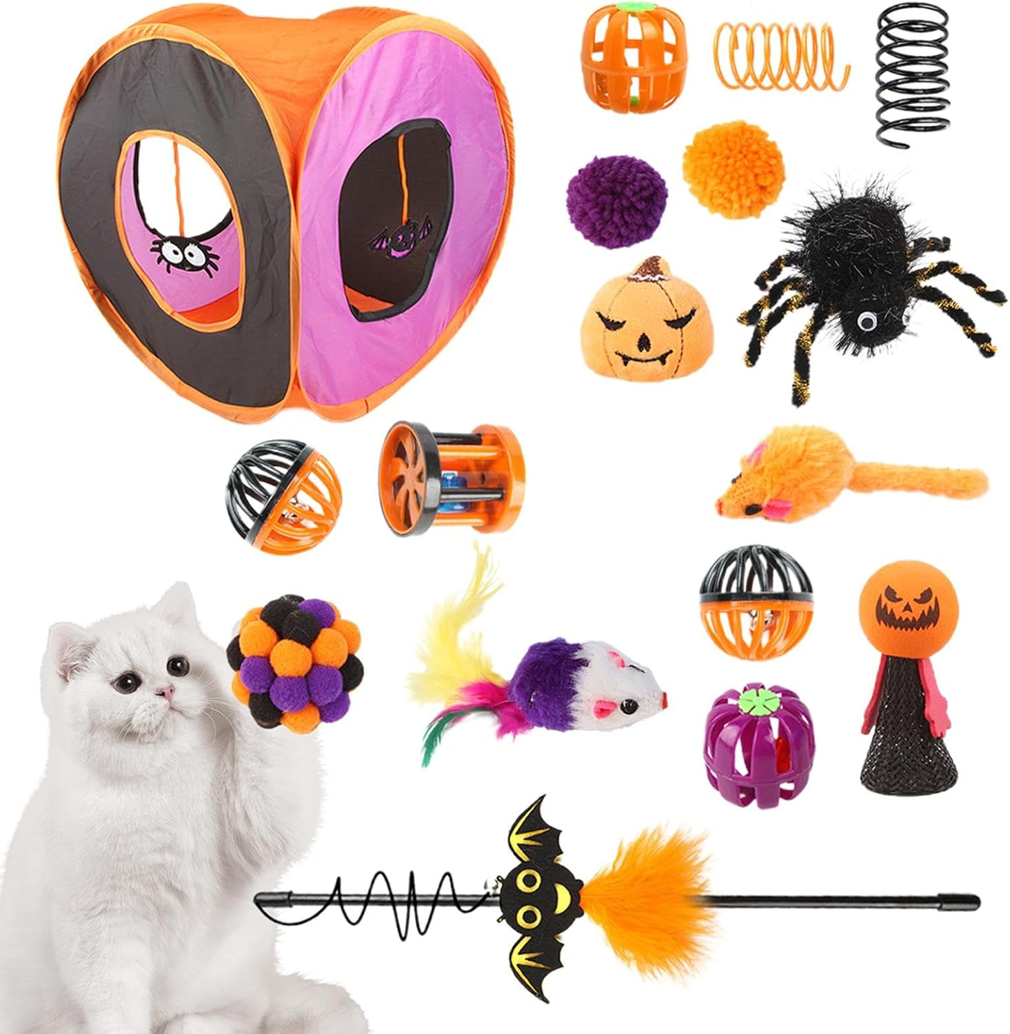 Kitten Starter Kit Bundle | Cute Interactive Cat Toy Set - Cute Cat Cube Interactive Toy Set, Halloween Kitten Accessories Cat Toy Box for Indoor Pets - 14Pcsa image number 5