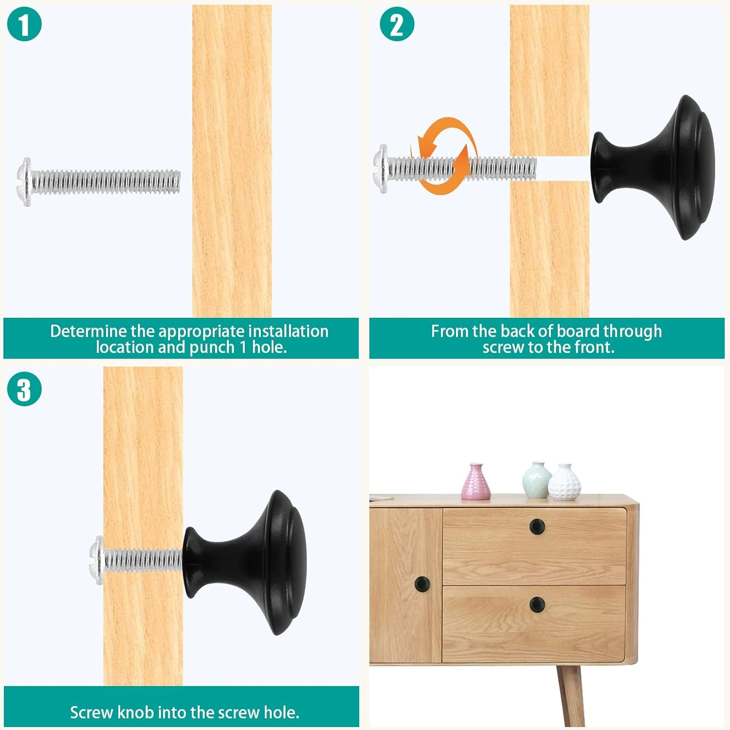 Auvotuis 20Pcs round Cabinet Knobs, 1Inch Matte Black Drawer Knob Pull Handles Modern Zinc Dresser Knobs for Wardrobe, Cupboard, Door