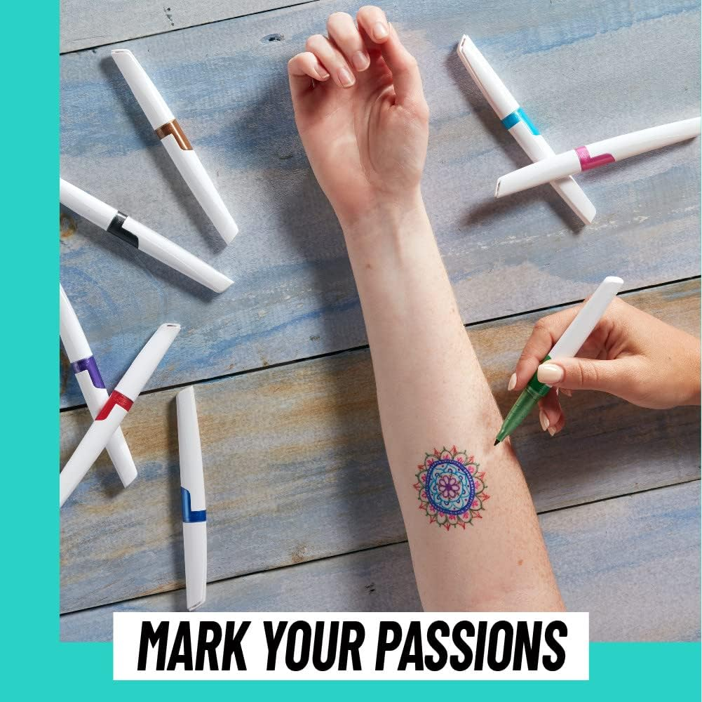 Bodymark BIC Temporary Tattoo Marker with Fine Tip, Mandala, Assorted Colors, Pack of 3 Markers + 3 Stencils image number 6