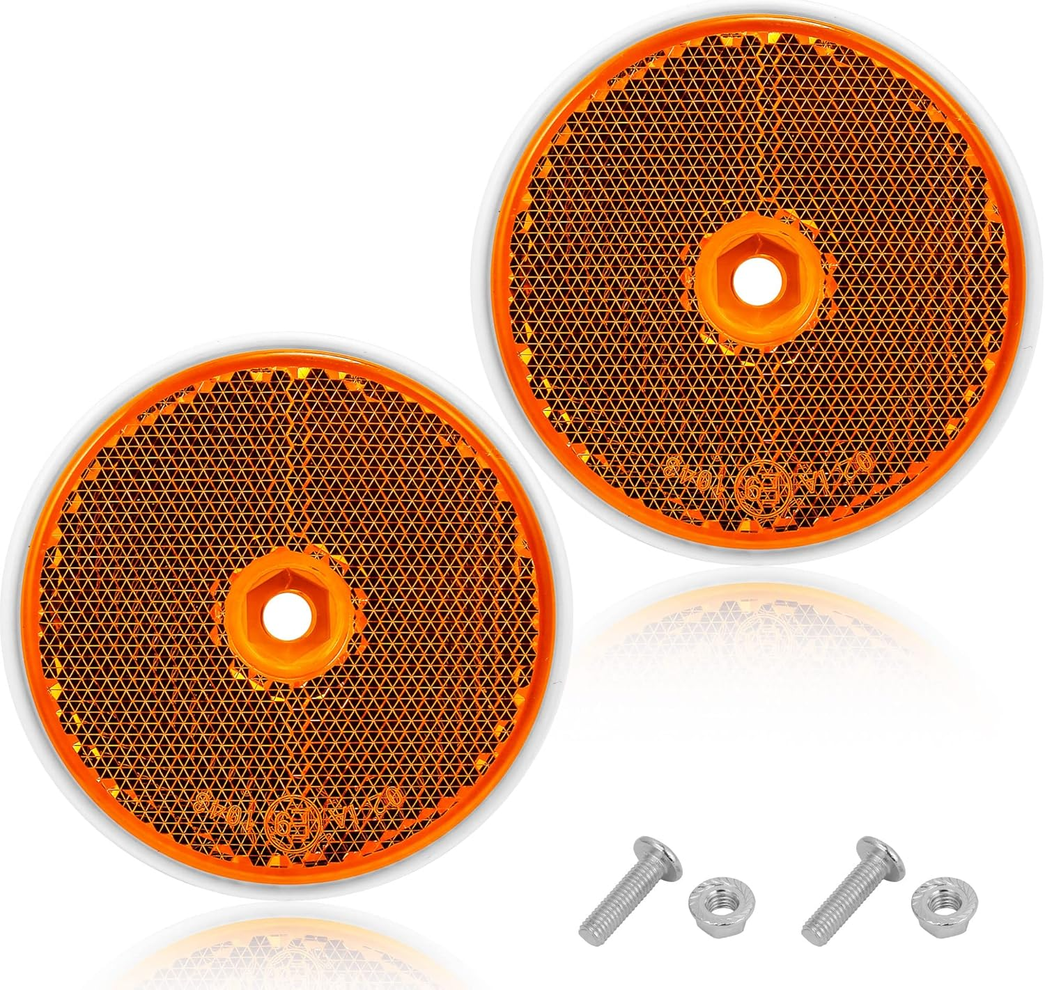 Rectangular Reflectors Screw-On Pack of 2, 90 X 40 X 8 Mm, with E9 Certification, Rear Reflector for Tractor, Caravan, Diffusion Disc Trailer, Cat'S Eye, White Square Reflector (White/Square/2-Pack)