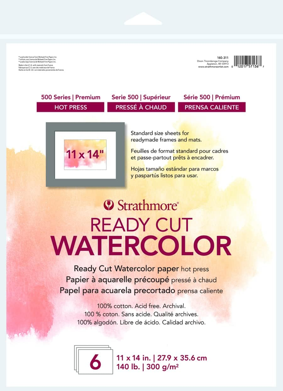 Strathmore 140-208 Ready Cut Watercolor, Cold Press, 8" X 10", White, 10 Sheets