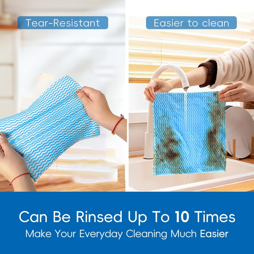 JEBBLAS Reusable Cleaning Wipe, Household & Kitchen Towels,Disposable Cleaning Cloth, Dish Cloth Dish Towels Dish Rags Reusable Kitchen Paper Towels, Wash Towels 2 Rolls, 100 Sheets per Roll, Total 200 Sheets image number 6