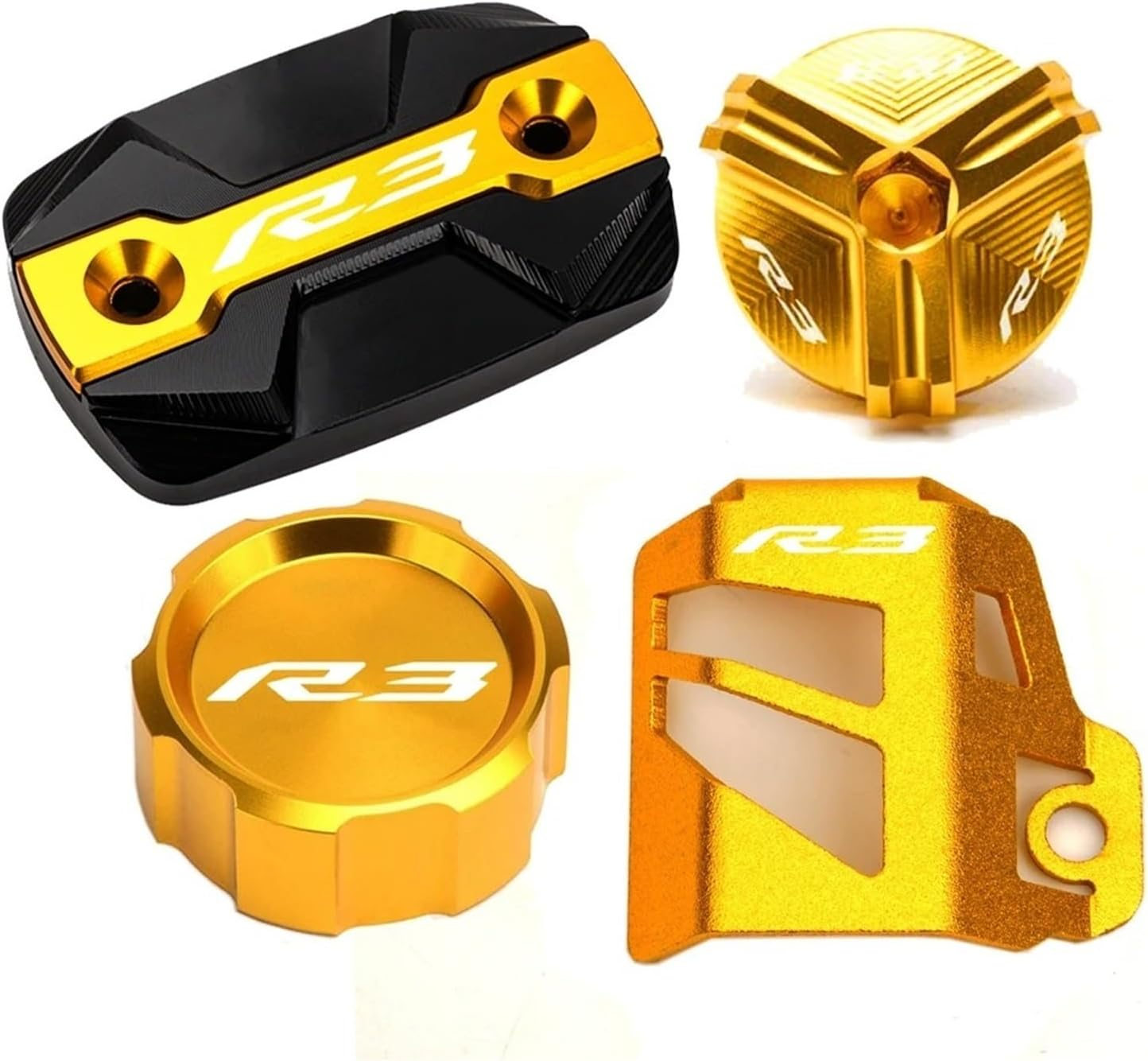 Compatible with R3 YZF-R3 YZFR3 2015-2024 Motorcycle Front Rear Brake Fluid Reservoir Cap Cylinder Cover Guard Oil Filler Cap R3(A-Gold) image number 1