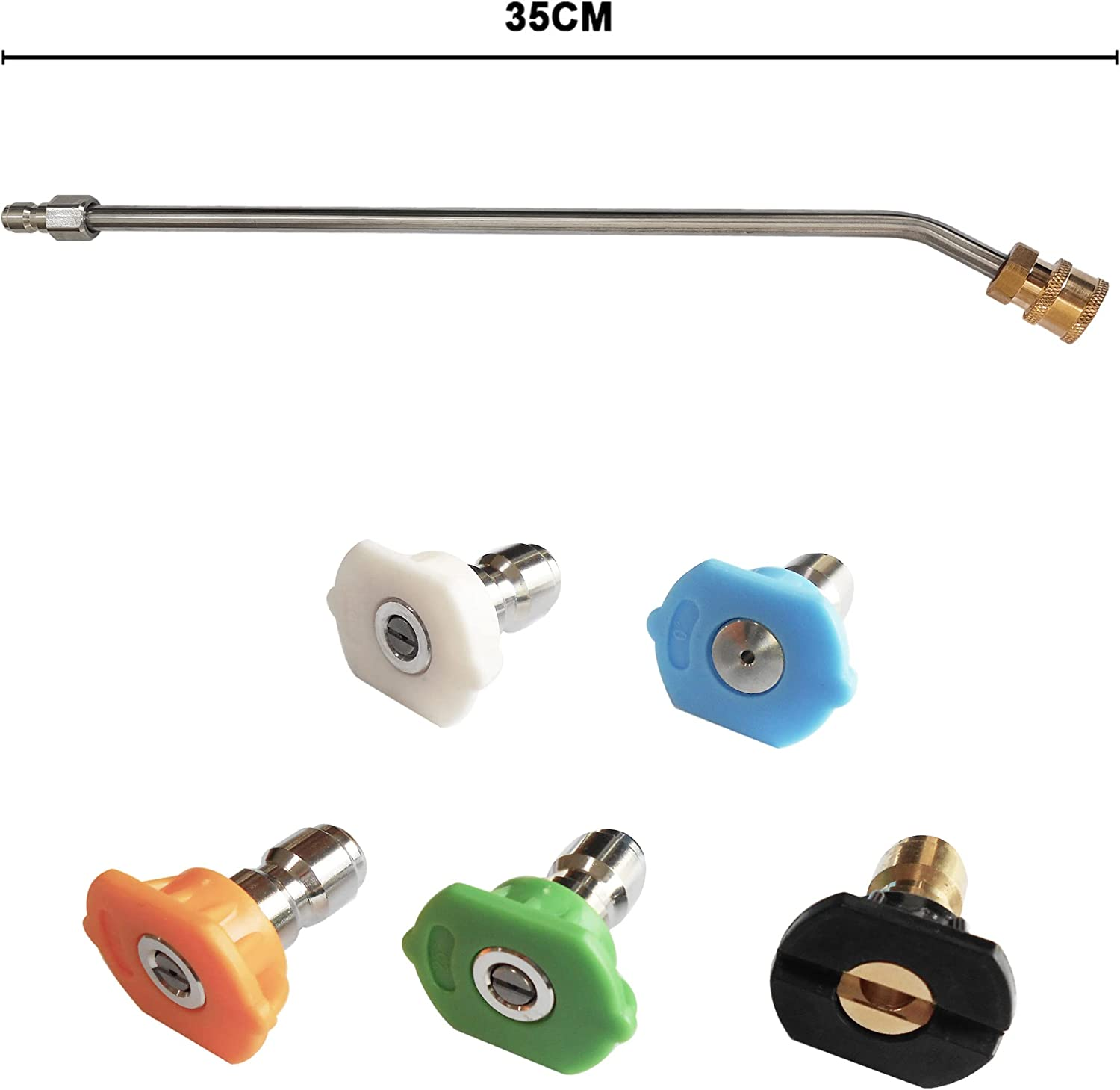 Pressure Washer 35Cm Extension Replacement Wand 1/4" Quick Connect with 5 Spray Nozzle Tips Kit (0&deg;/15&deg;/25&deg;/40&deg;/Soap) image number 6