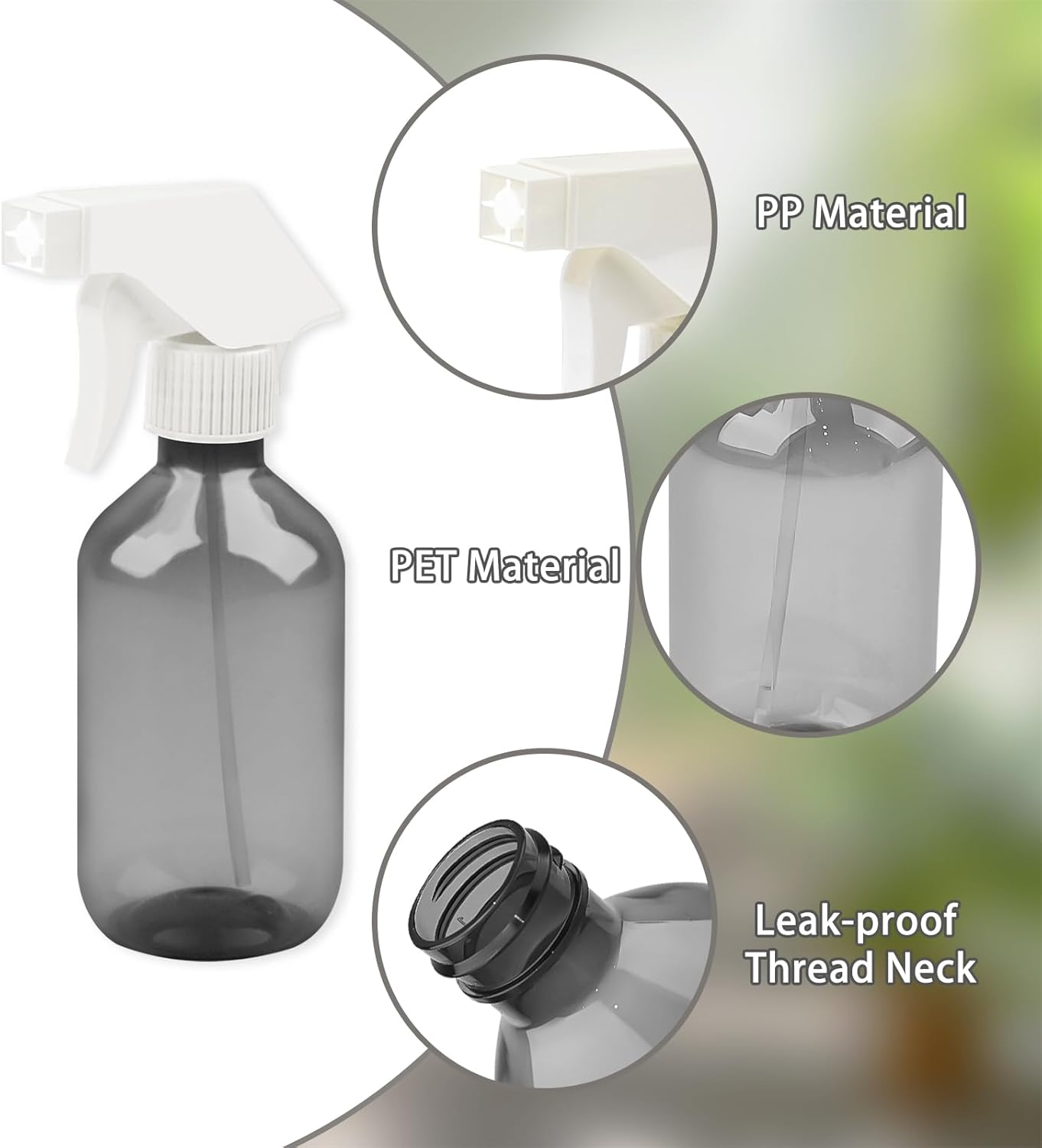 YOLCAR 300Ml Clear Black Plastic Spray Bottle - Premium Adjustable Nozzle, Ideal for Lawn & Garden, Hair Care, and Cleaning Supplies