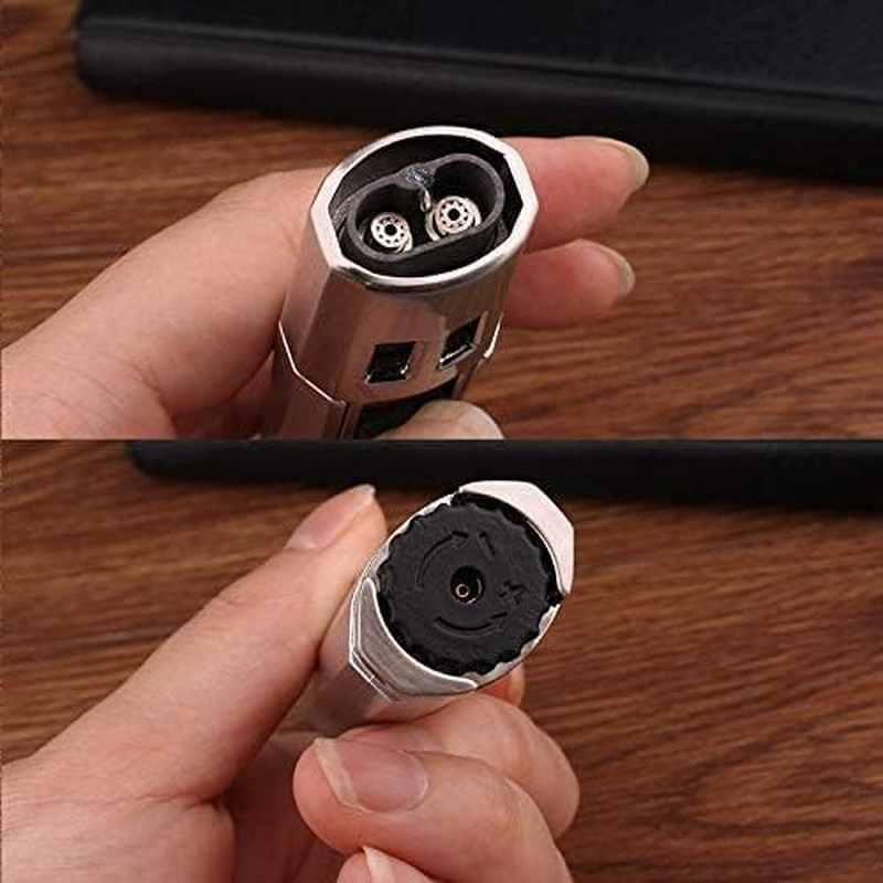 2Pack Torch Lighters Refillable Butane Gas Lighter Windproof Double Jet Flame Adjustable Butanetorch Blow Lighters for BBQ Camping(Without Gas) image number 5