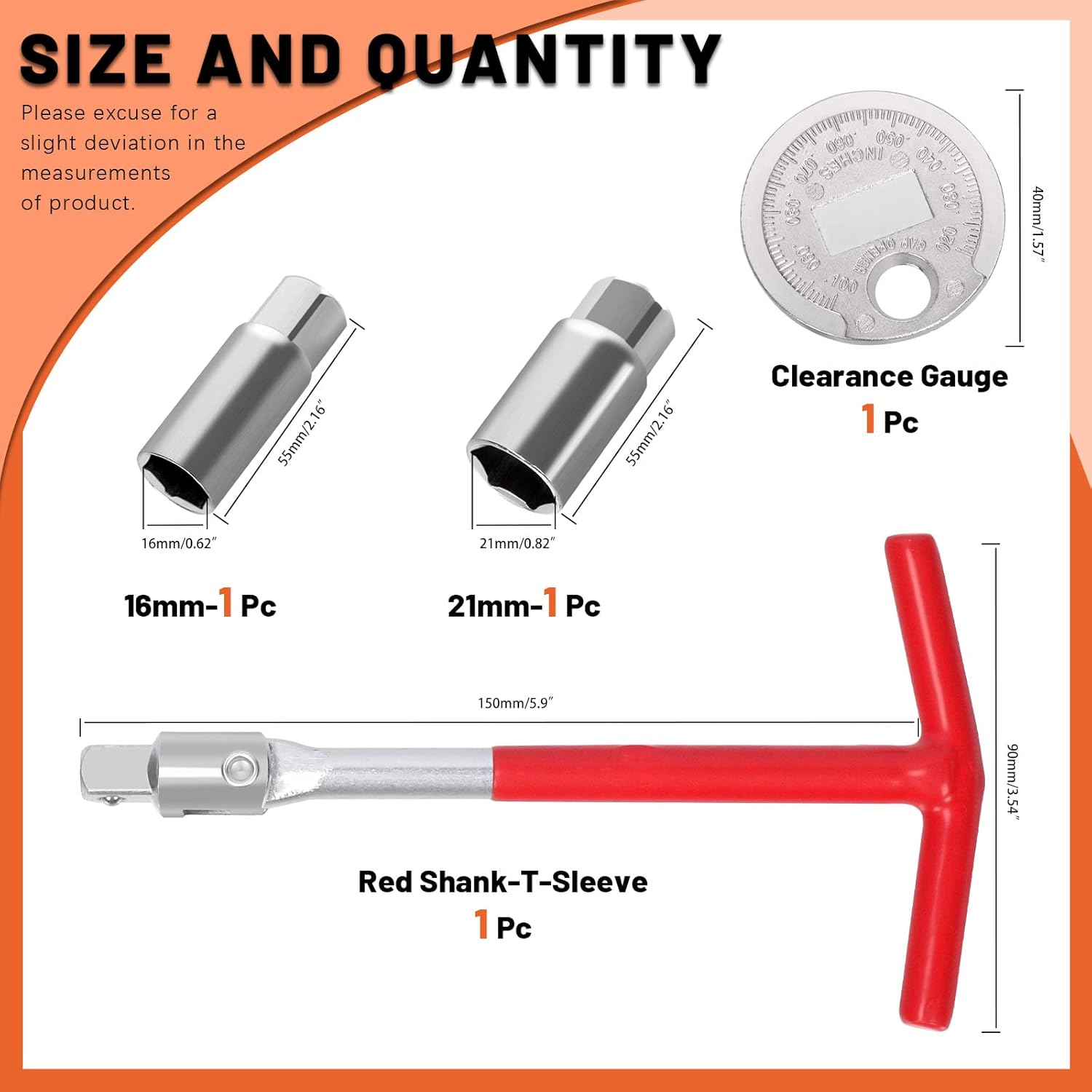 Tanstic 4Pcs T-Handle Universal Joint Spark Plug Socket Wrench with 16Mm(5/8") and 21Mm(13/16") Socket Wrench, Spark Plug Gap Gauge, T-Bar Remover Installer Double Socket Wrench