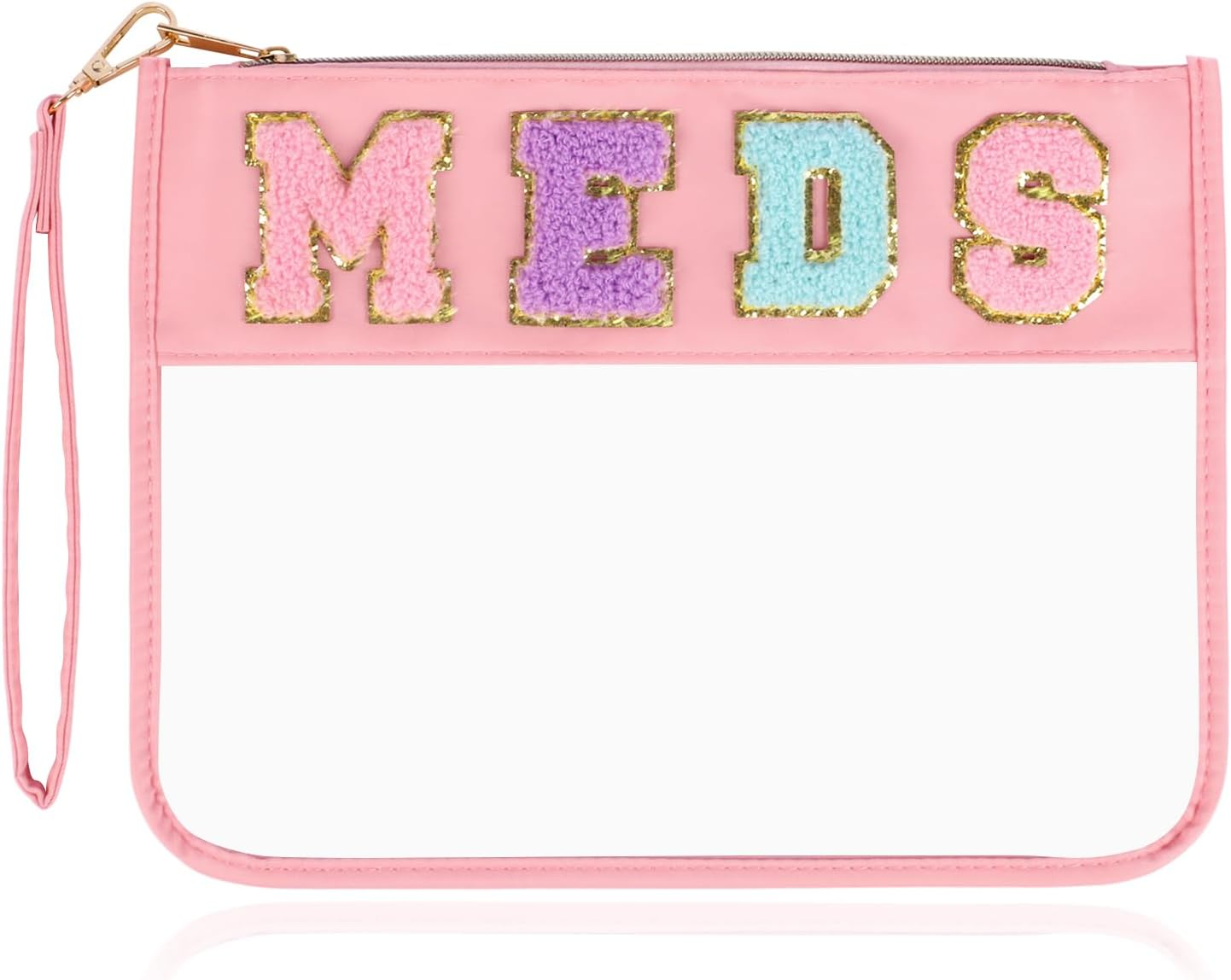 Chenille Letter Clear Zipper Flat Transparent Waterproof Cosmetic Bag Travel Makeup Bag with Zipper Toiletry Bag with Preppy Patch for Women and Kids, Medicines, Cosmetic Bag/Makeup Bag