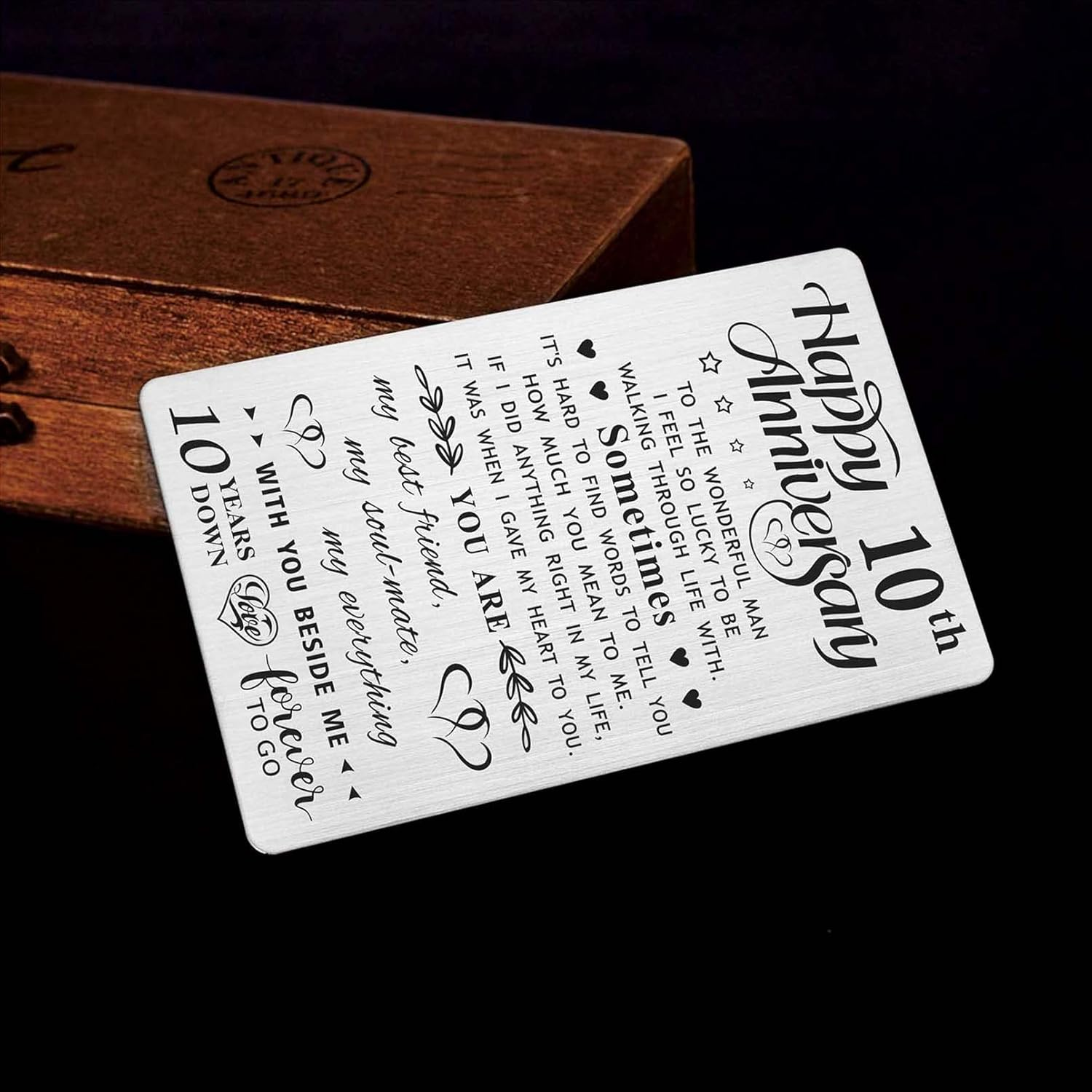10Th Wedding Anniversary Card Gifts for Him Husband, Happy 10 Year Anniversary Card Presents for Men, Metal Engraved Wallet Card image number 3