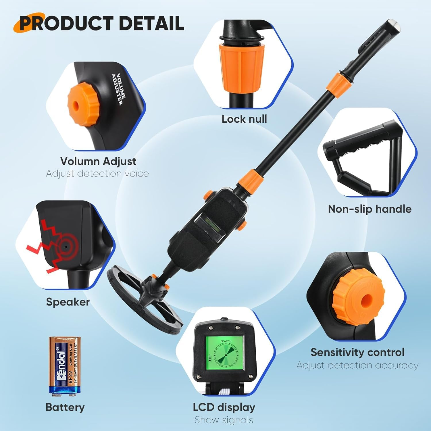 Metal Detector Kids, Waterproof Kids Metal Detector with LED Display & Sound Indication, Metal Detector with Rake, Shovel and Bags for Kids or Beginners to Treasure Seeking Gold Digger image number 5