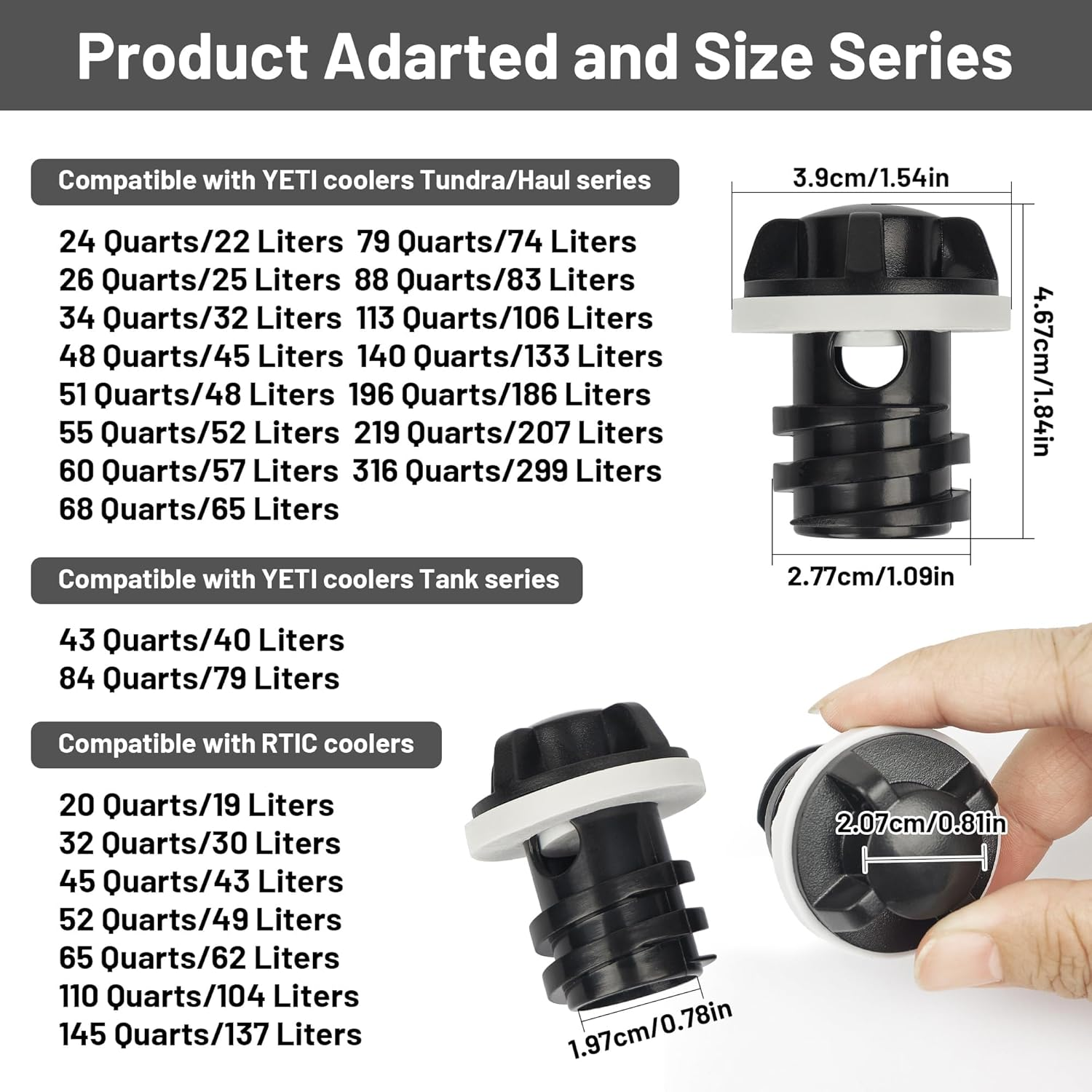 Cooler Drain Plug, 2 Pack Replacement, Compatible with Yeti Roadie, Tundra, and Tank Coolers and Fit for RTIC Coolers image number 3