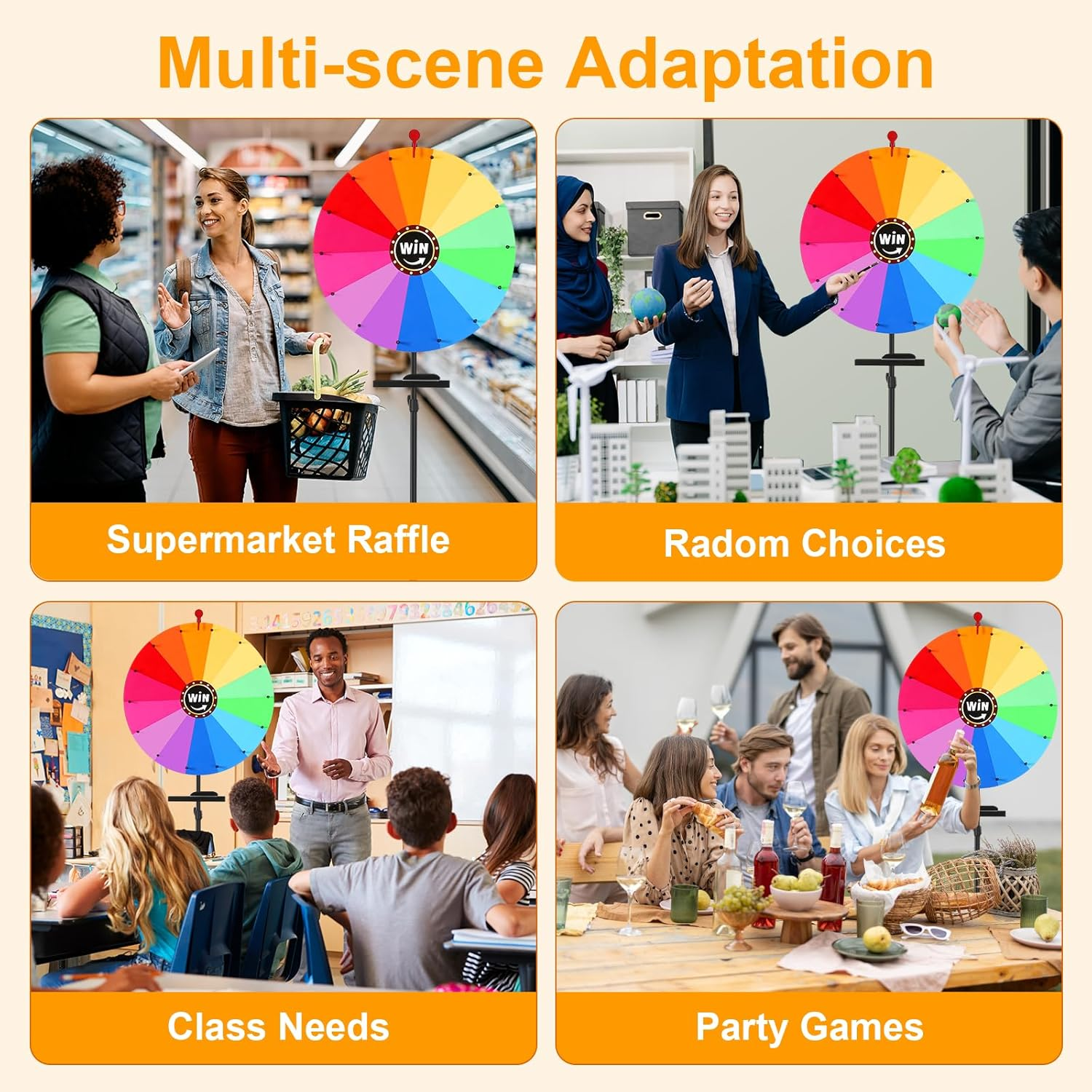 GADFISH 24-Inch Spinning Prize Wheel, Ajustable 37"-67" Height Spin Doodle Game Spinner, Storable Prize Wheel Spinner with Stand, Wheel of Fortune Game, 14 Colors