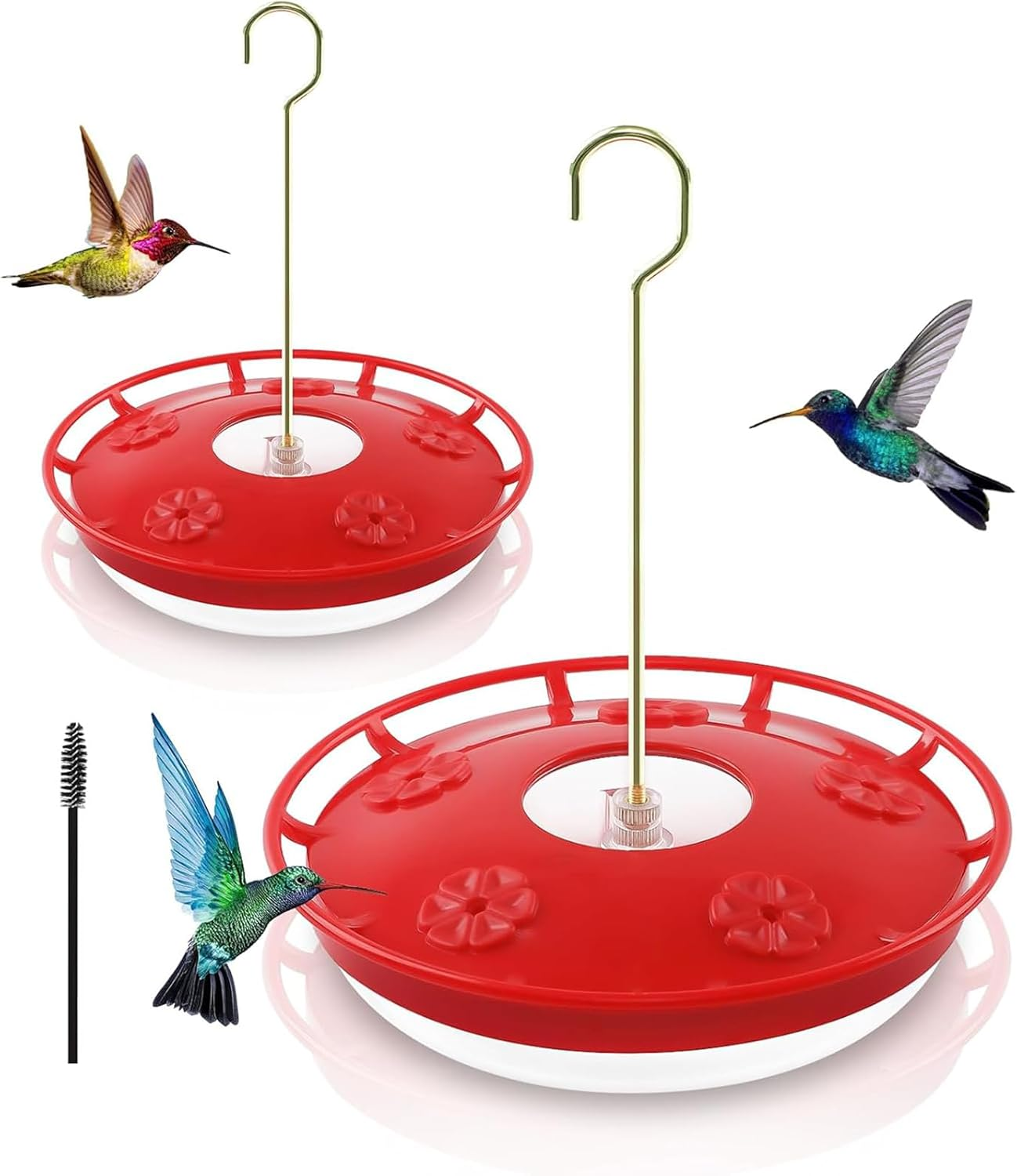 Hummingbird Feeder for Outdoors,Leak-Proof, Easy to Clean and Refill, Saucer Humming Bird Feeder Plastic, Including Hanging Hook, with 5 Feeding Ports (Red) image number 6