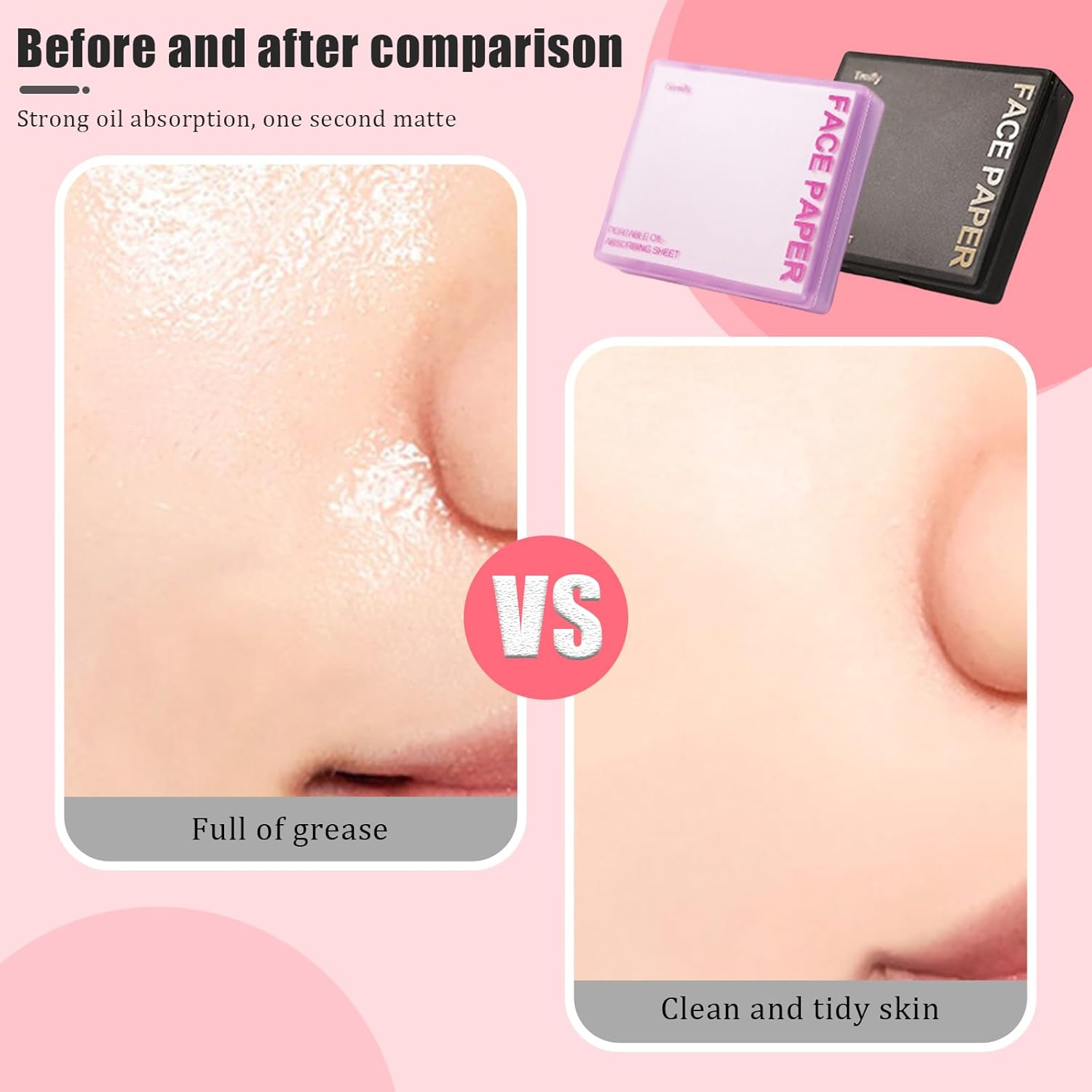 Sgphrzlt 1000Pcs Oil Blotting Absorbing Sheets for Face with Puff & Mirror, Powerful Makeup Blotting Absorption Paper for Oily Skin, Oil Control Film Absorbent Pad Wipes for Face, Black - Pink image number 4